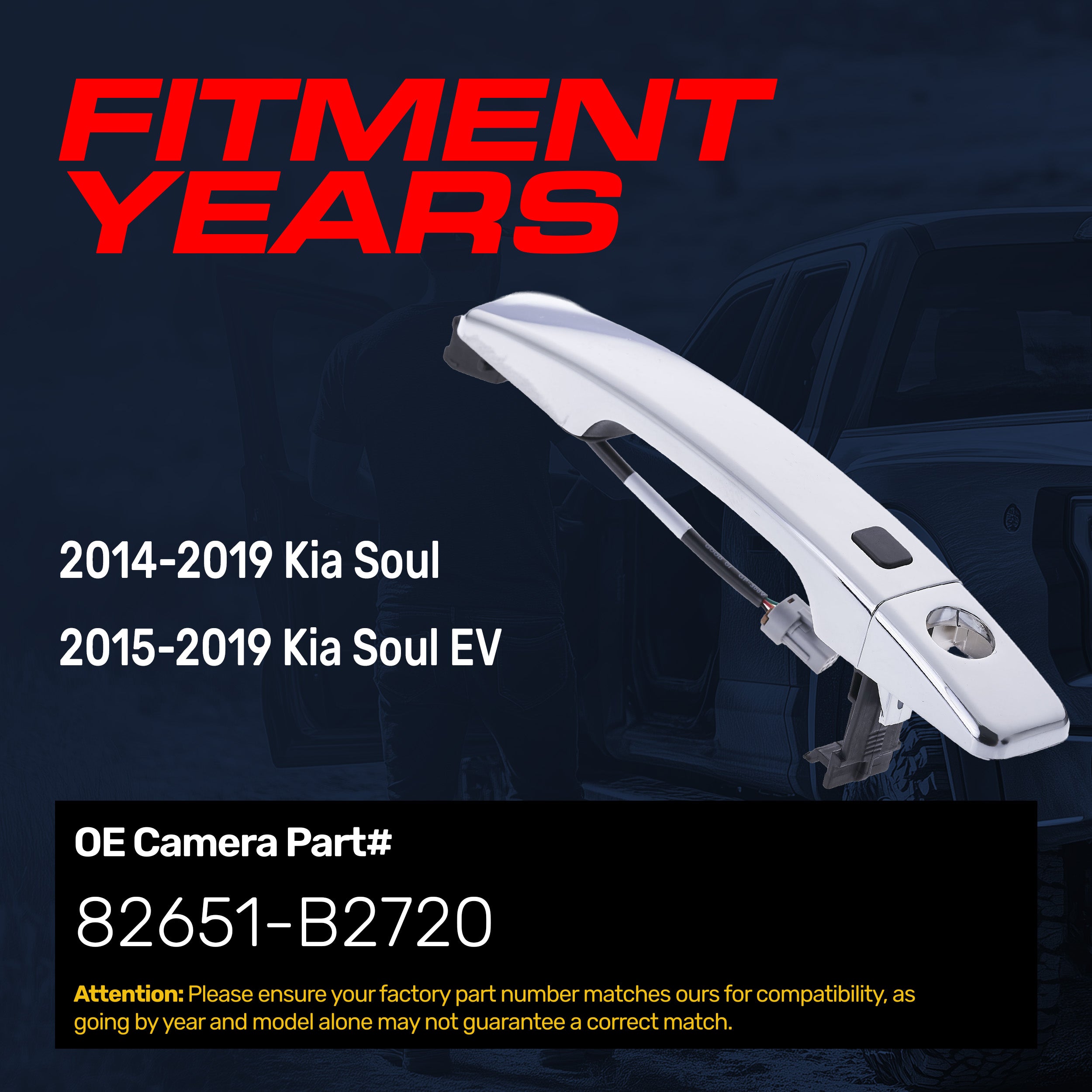 Exterior Door Handle Chrome Replacement for Kia Soul (2014-2019), Soul EV (2015-2019) OE Part # 82651-B2720 | Front Left Driver Side w/ Keyhole (=Front Right Passenger Side)