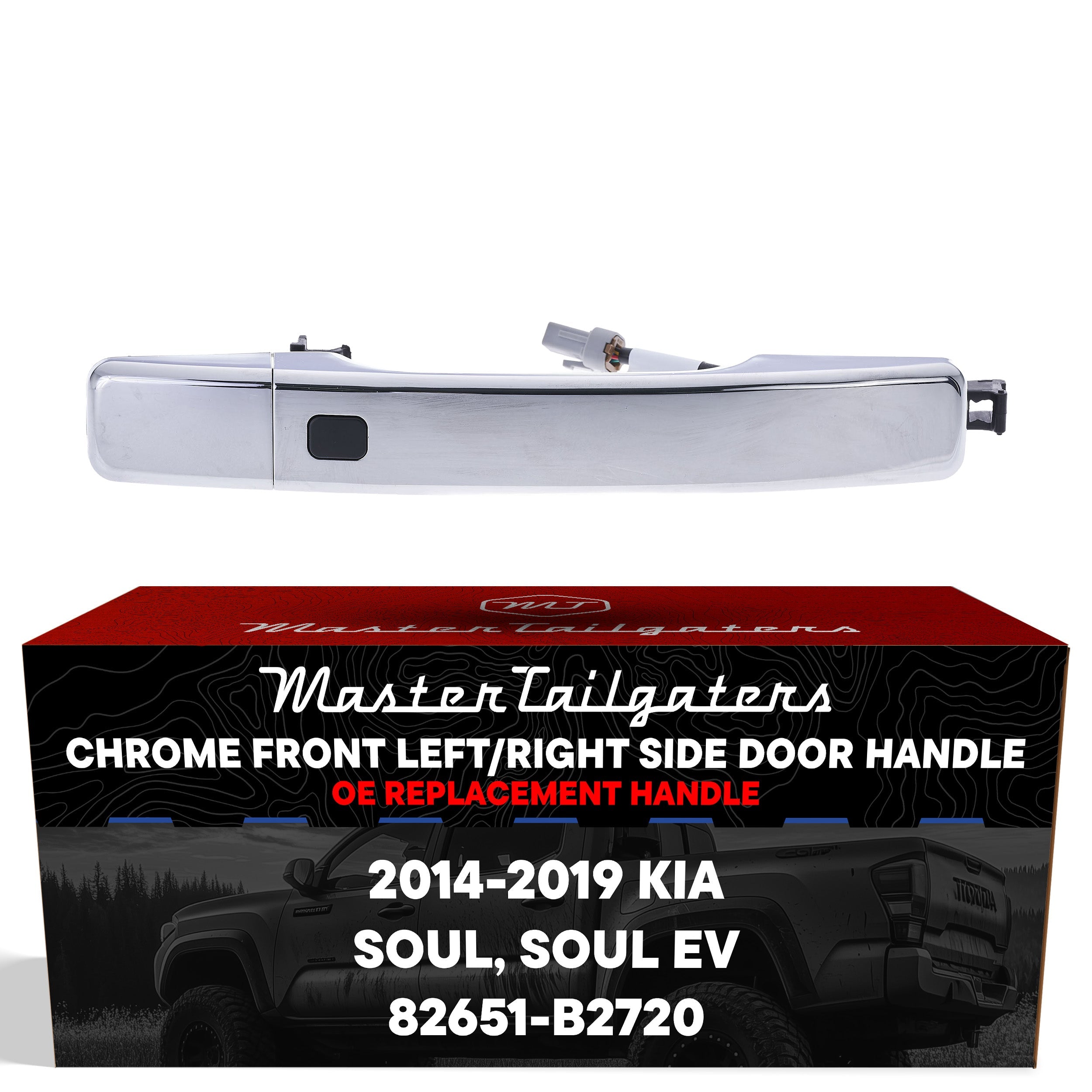 Exterior Door Handle Chrome Replacement for Kia Soul (2014-2019), Soul EV (2015-2019) OE Part # 82651-B2720 | Front Right Passenger Side w/o Keyhole (=Front Left Driver Side)