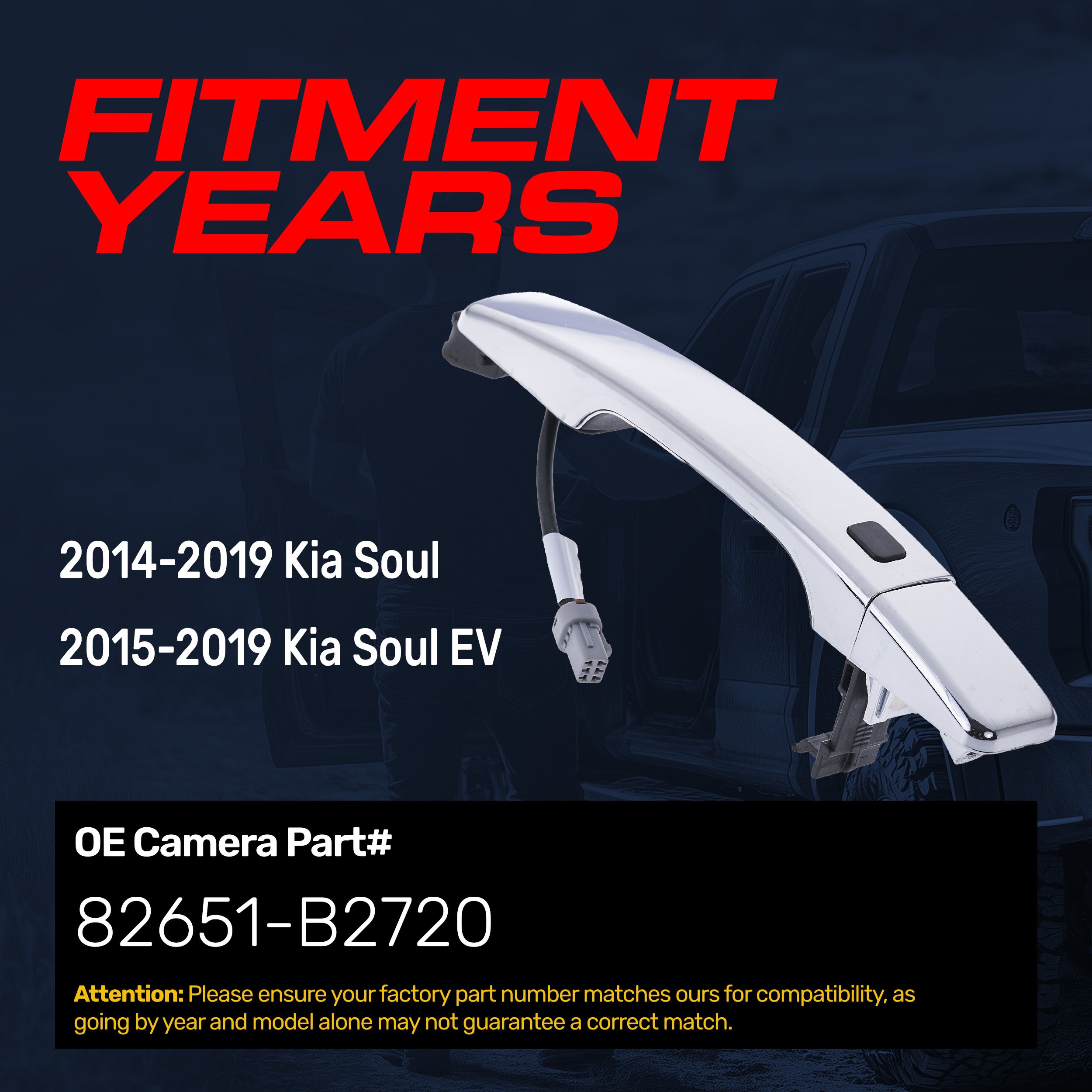 Exterior Door Handle Chrome Replacement for Kia Soul (2014-2019), Soul EV (2015-2019) OE Part # 82651-B2720 | Front Right Passenger Side w/o Keyhole (=Front Left Driver Side)