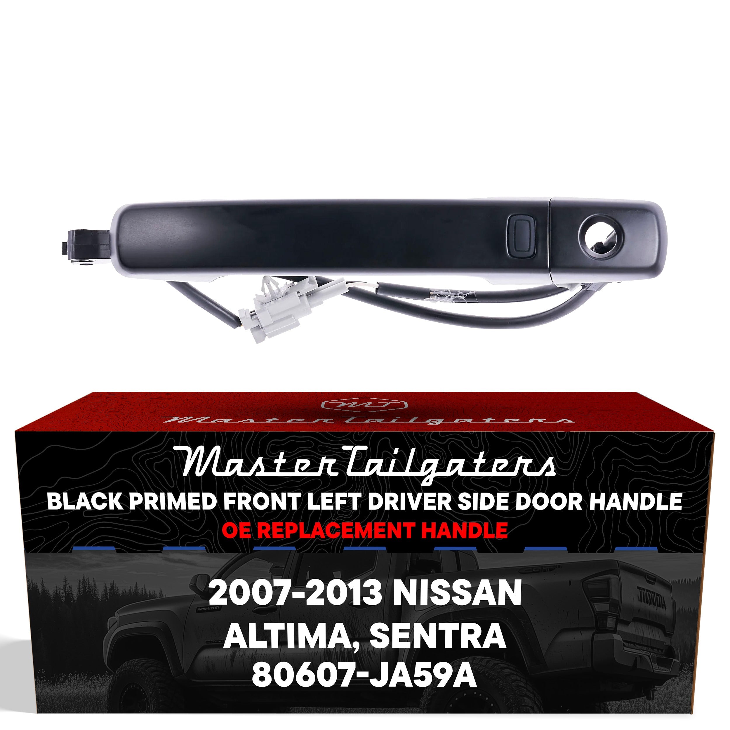 Exterior Door Handle Black Primed Replacement for Nissan Altima Coupe 08-13, Altima Sedan 07-12, Altima Hybrid 07-11, Sentra 07-12 OE Part # 80607-JA59A | Front Left Driver Side w/ Keyhole Cover
