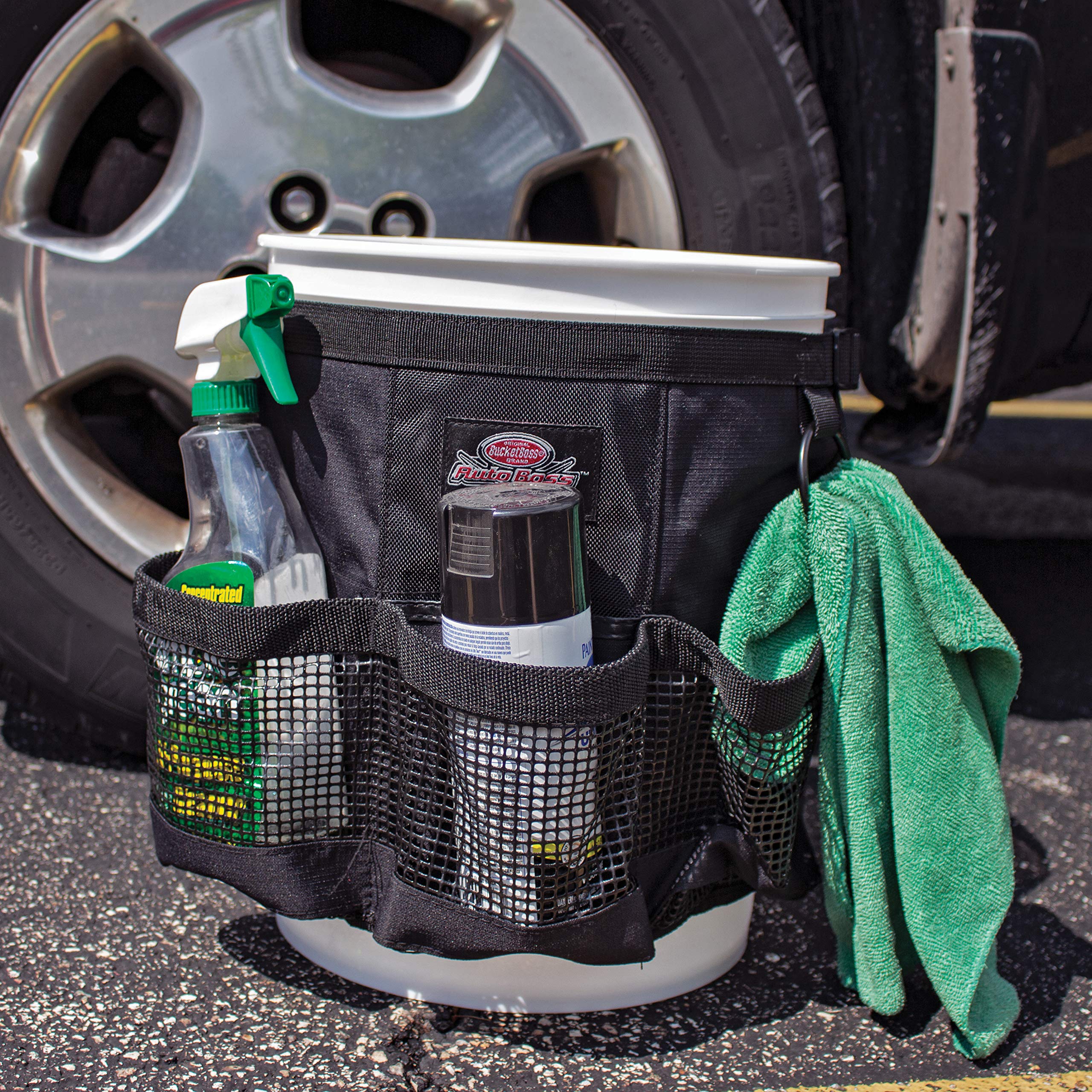 Bucket Boss Auto Boss Wash Boss Organizer For A 5 Gallon Bucket, With Fast-Drying, Exterior Mesh Pockets For Car Supplies, Allowing For Soap And Water In The Bucket, In Black, Ab30060