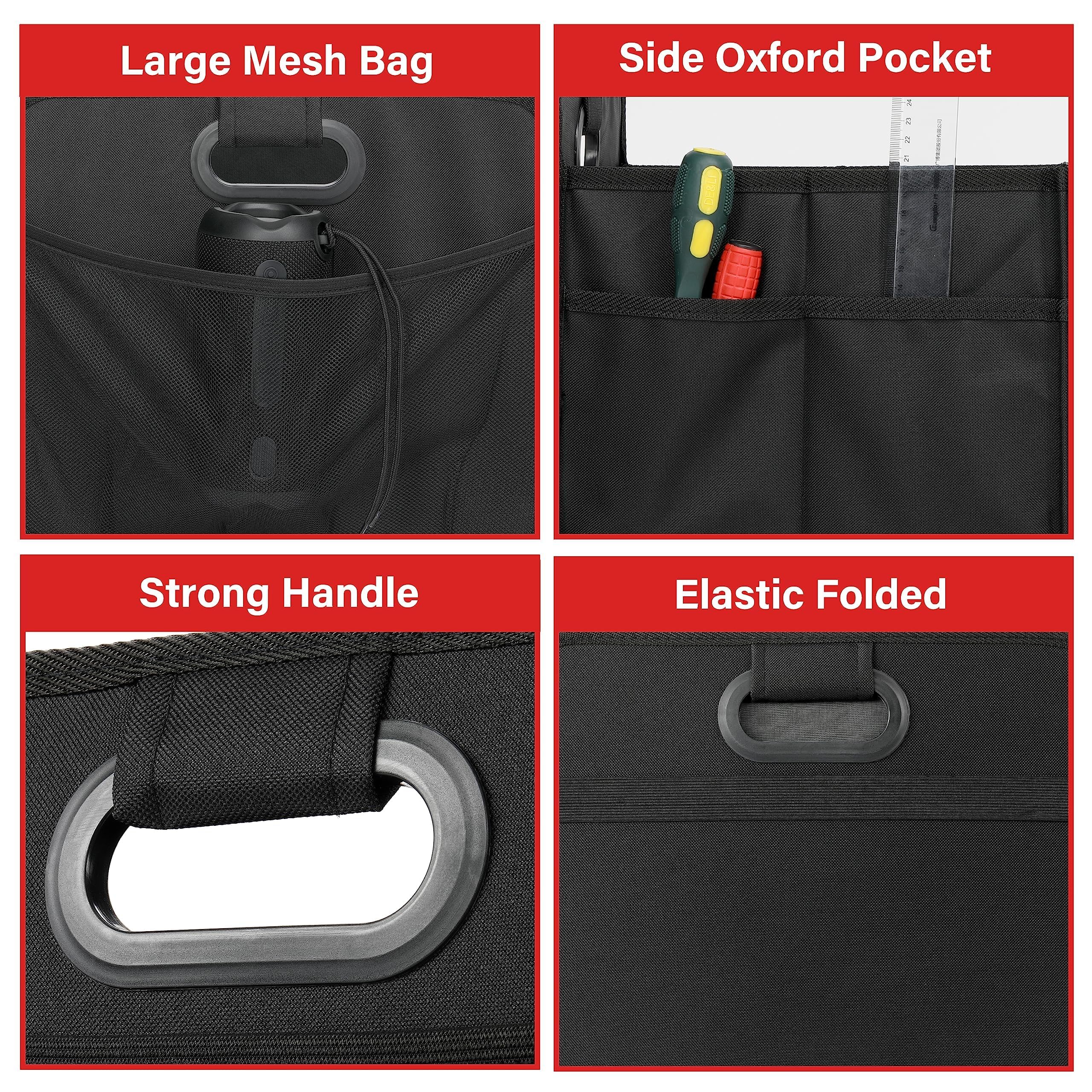 Simple Deluxe 2 Compartments Trunk Organizer For Car/Suv, Collapsible 600D Waterproof Oxford Polyester 50L Storage Box, Anti-Sli