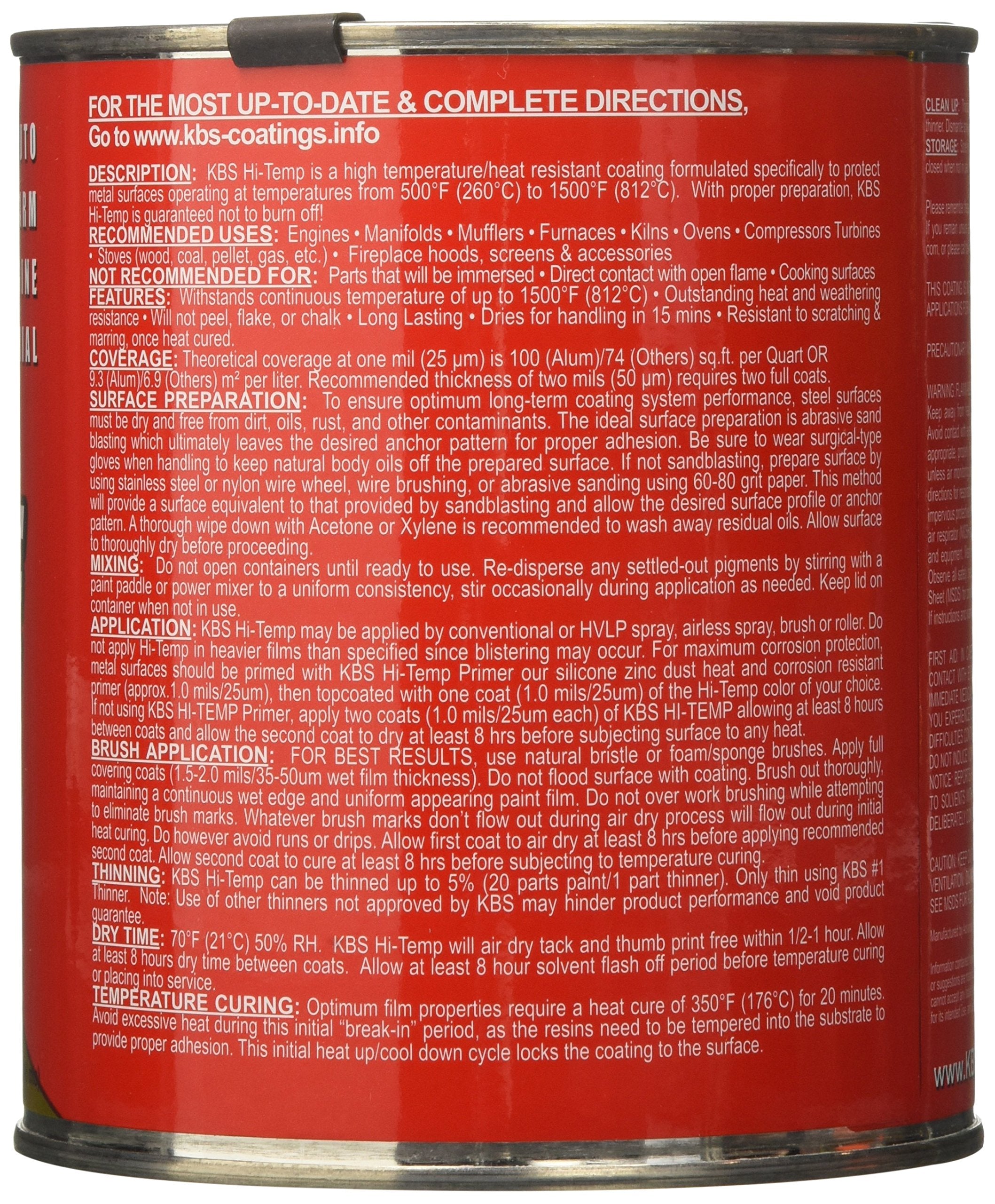 KBS Coatings Xtreme Temperature Coating, Off-White, 1 Quart, Model 65408, Aluminum