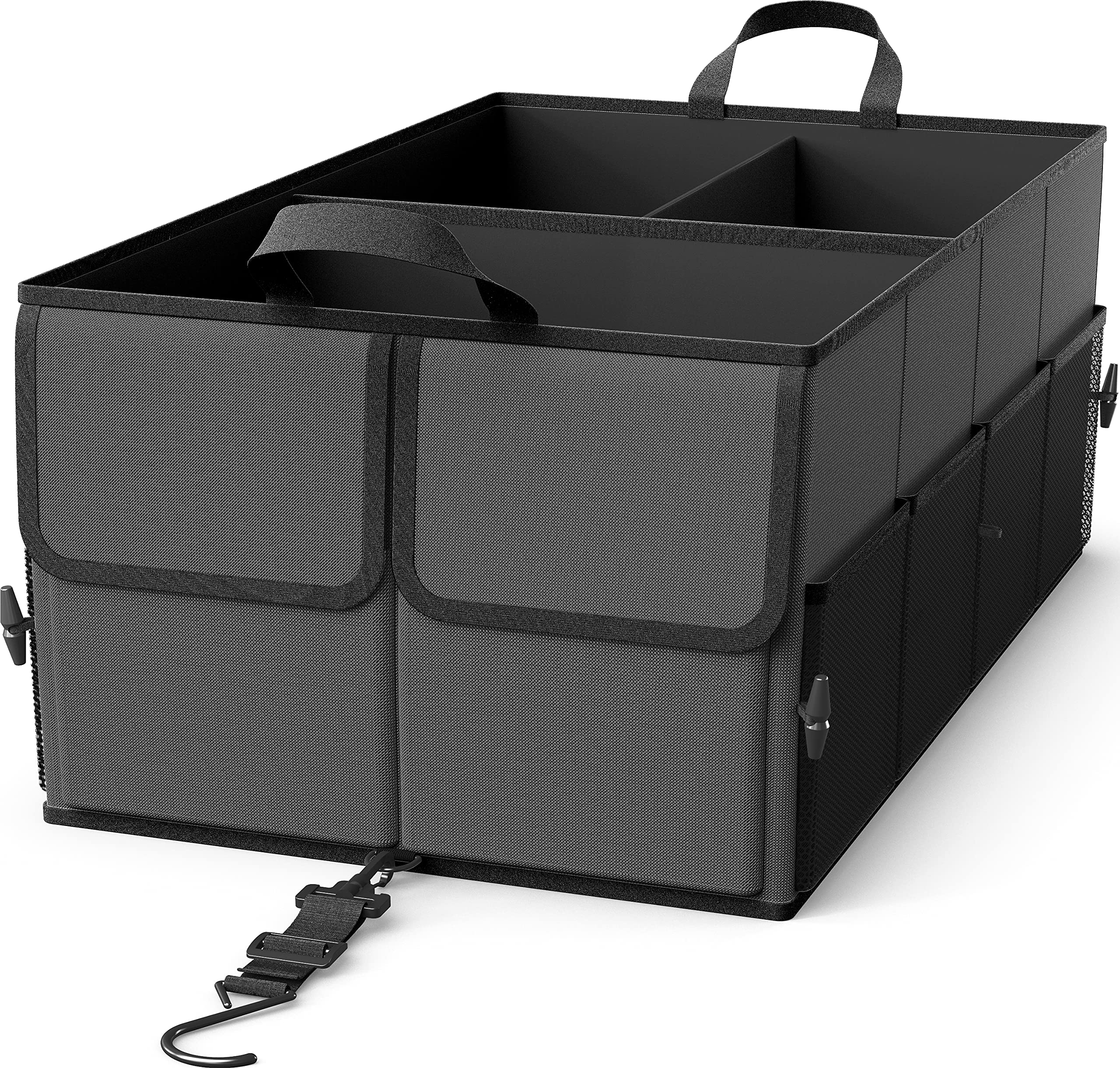 Epauto Foldable Car Trunk Organizer, 3-Compartment With Removable Divider, Dark Gray