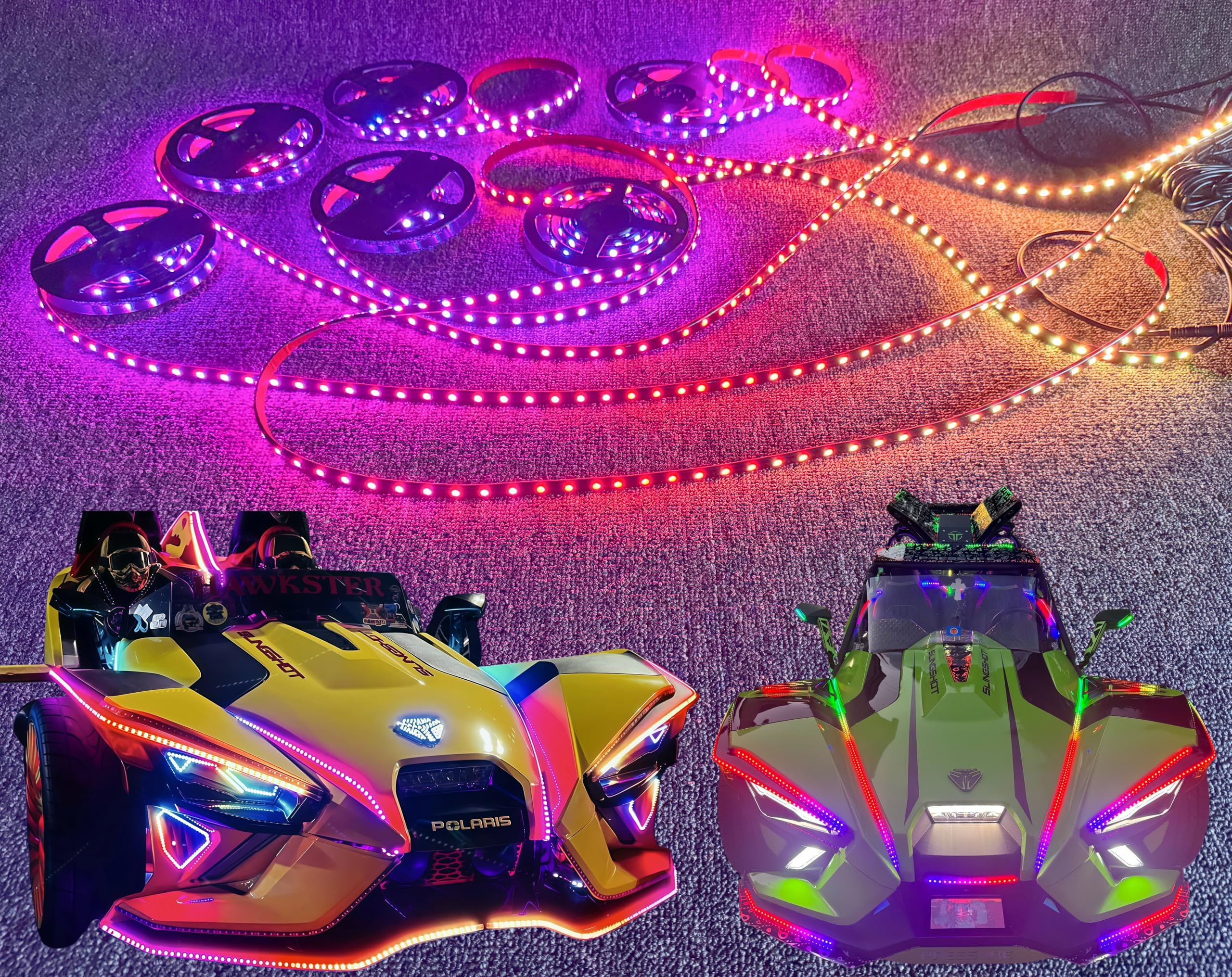 Ydzwavui 16PCS 6.5FT RGB Chasing Flow Blackout Smoked Full Tinted IP65 Waterproof Light Strips for Polaris Slingshot SSL Motorcy