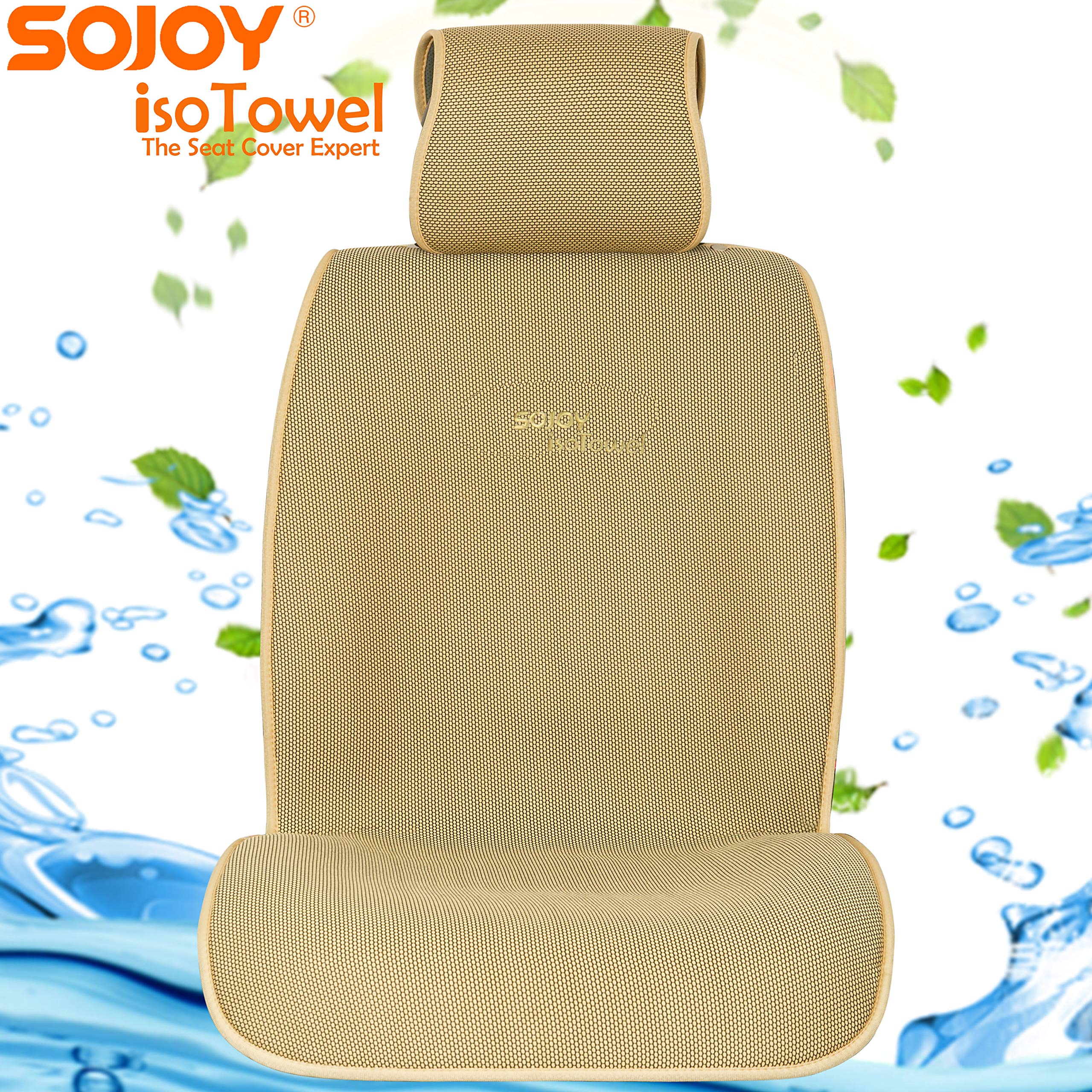 Sojoy IsoTowel Car Seat Cover, Microfiber Protector, Quick-Dry, Non-Slip, 41x21 inch, Tan, Model SJ219A040