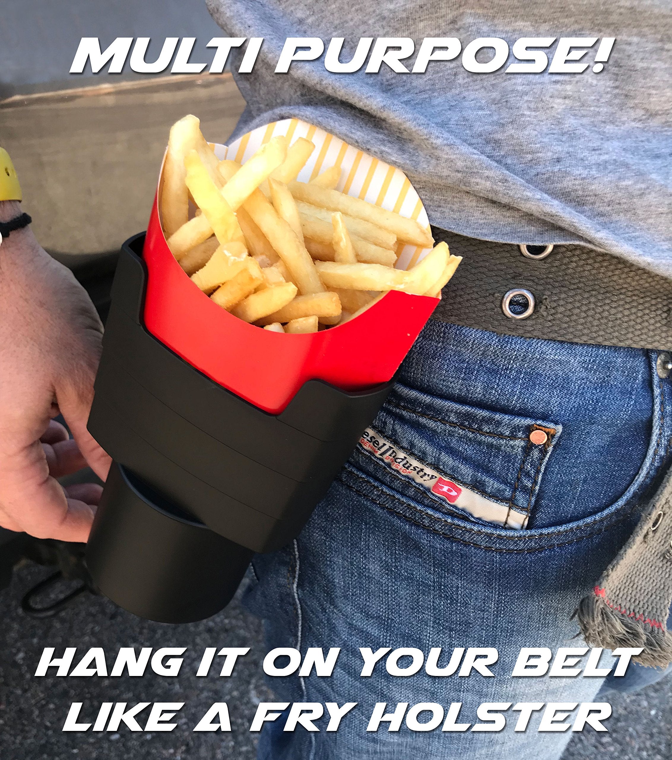 Maad 'Fries On The Fly' Universal Car French Fry Holder For Cup Holder - Perfect White Elephant Gift Idea, Stocking Stuffer