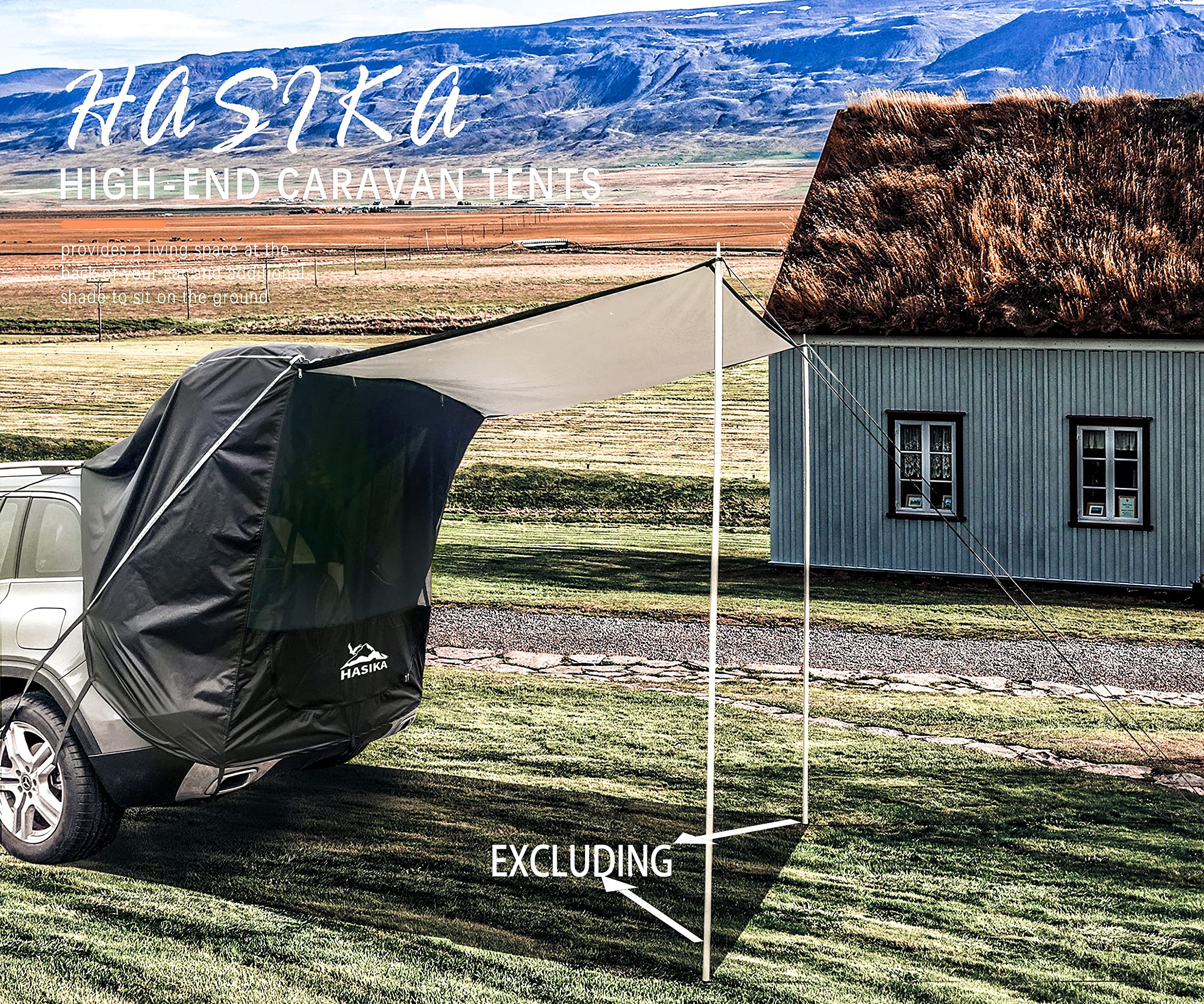 Hasika Suv Camping Tent Car Tailgate Shade Awning With Screen Net Waterproof 3000Mm Upf 50+ Black (Large)