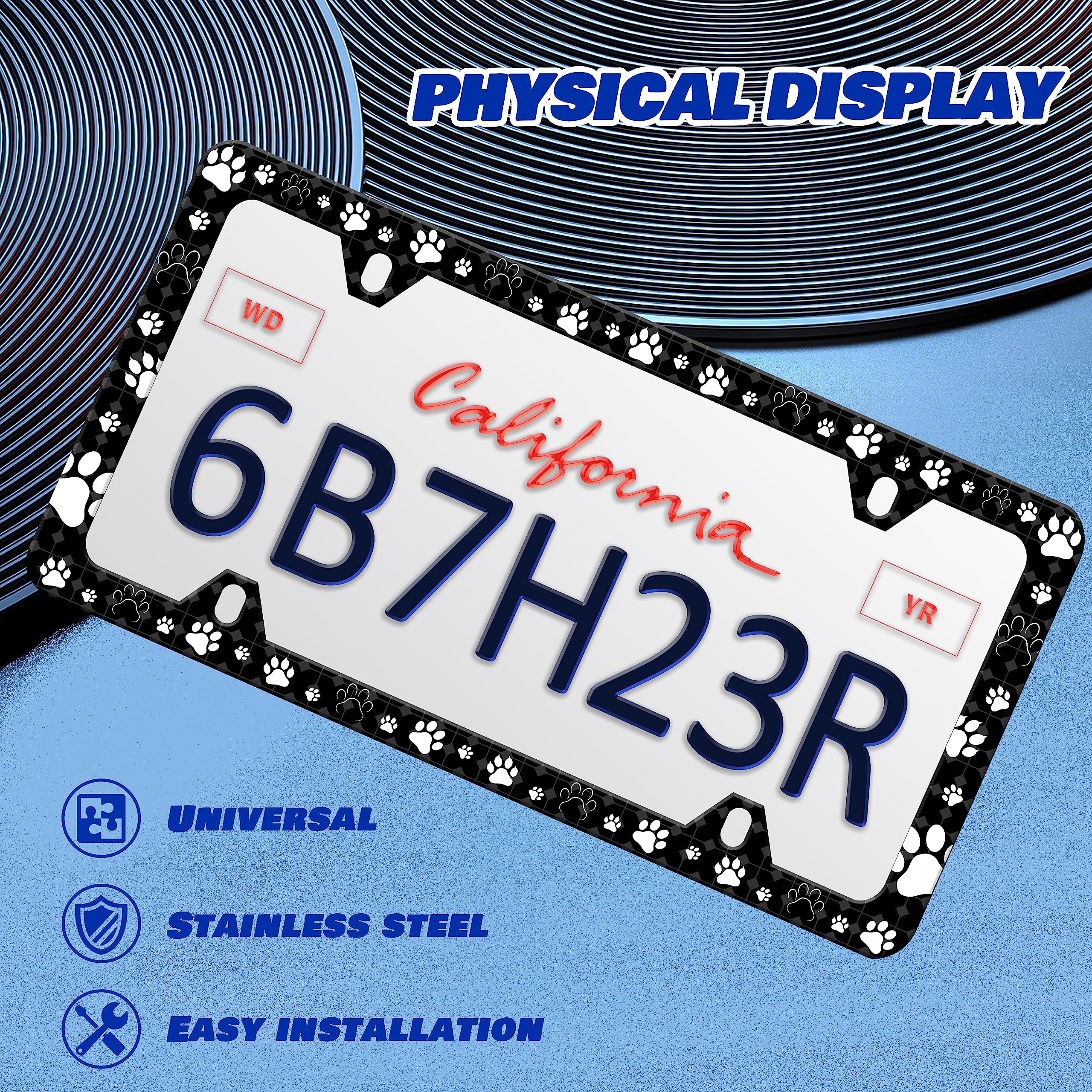 Dog Cat Paw License Plate Frame Pet License Plate Frames Personalise Stainless Steel Funny Design Compatible with Standard Licen