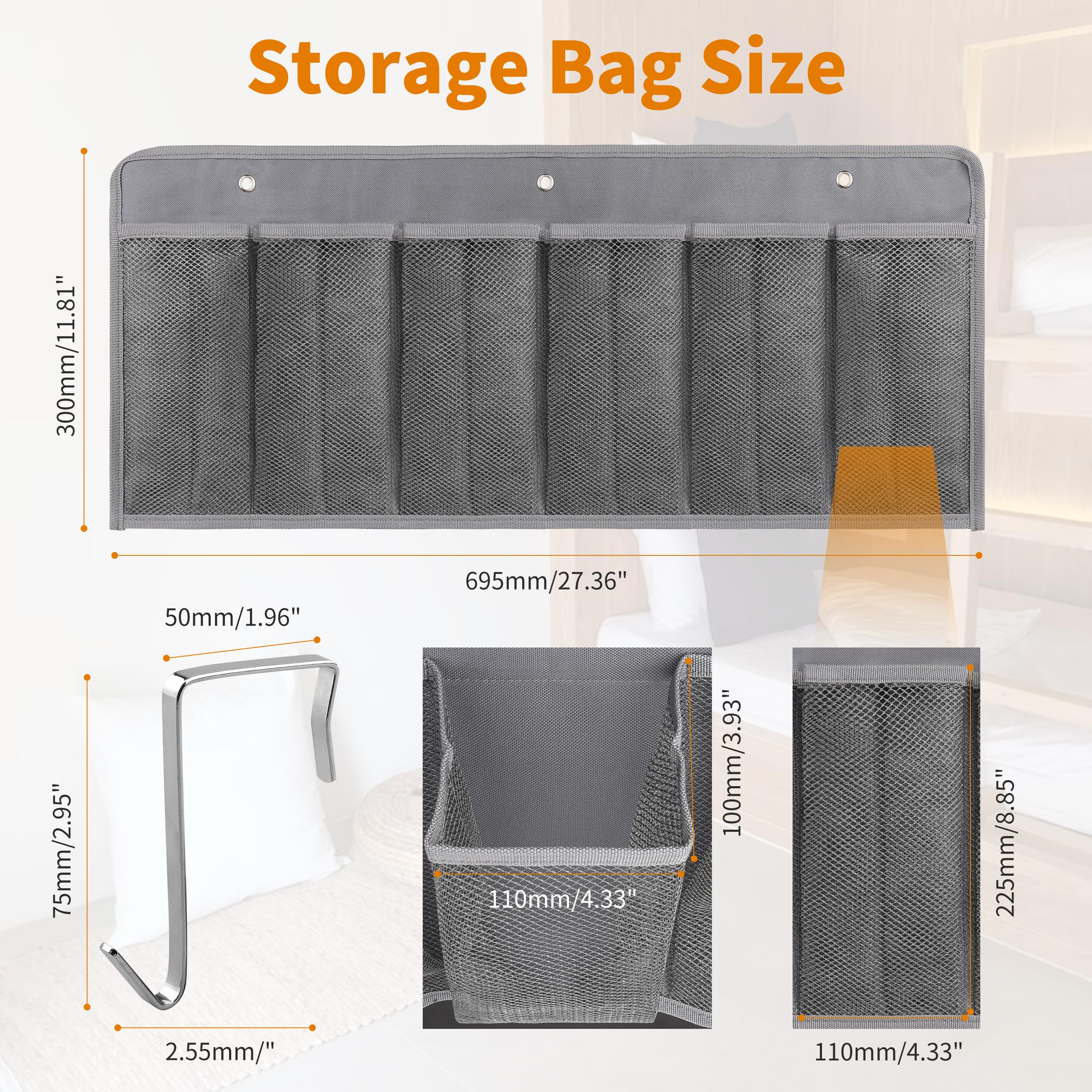 Rvzone Rv Shoe Pockets 6 Large Pockets Heavy Hanging Bedside Storage Organizer With Sturdy Hooks Storage Pockets Hangs On Bed Fo
