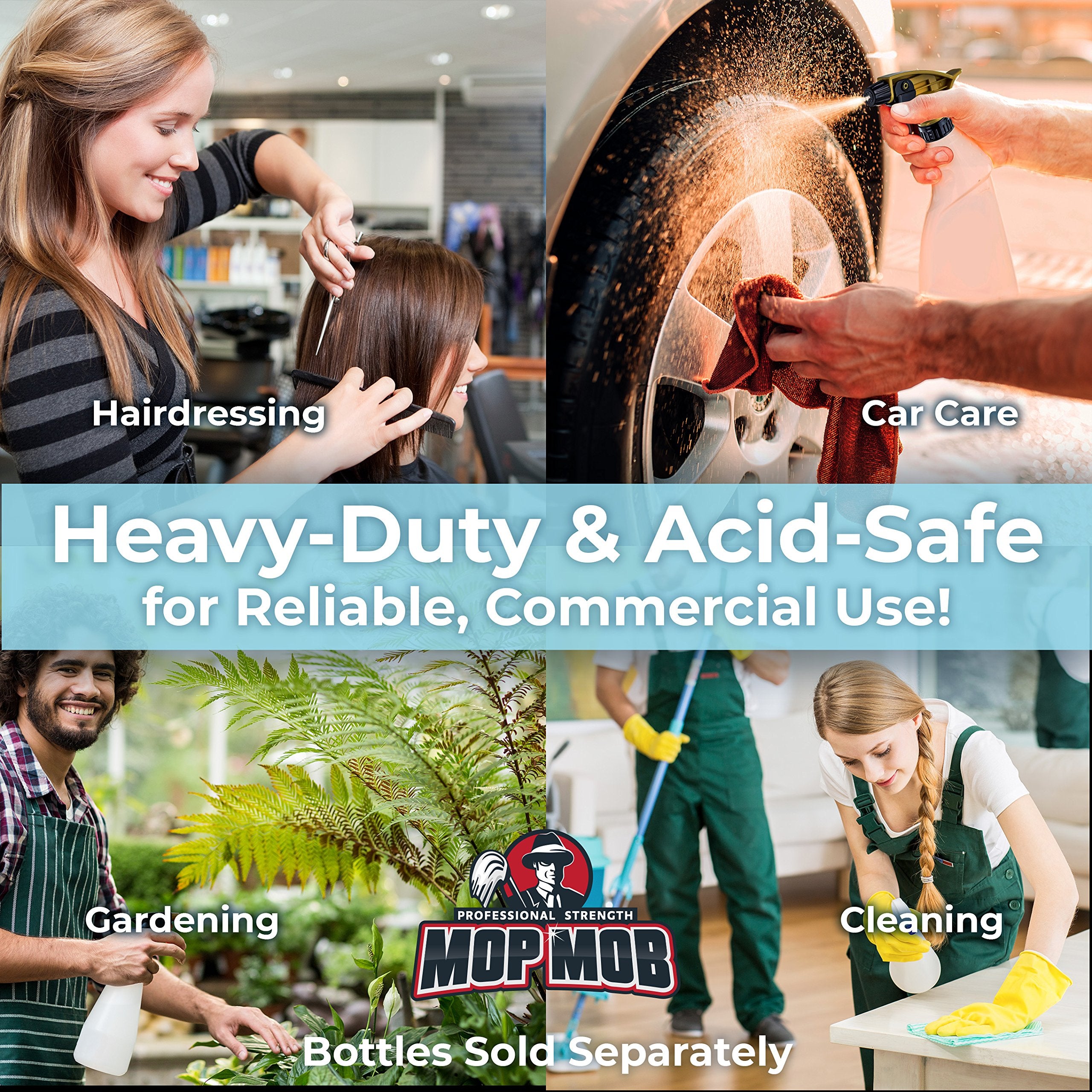 Mop Mob Leak-Free Acid Resistant Spray Head 4 Pack - Heavy Duty Trigger & Nozzle, Medium/Large, Black and Gold, Model 8542047434