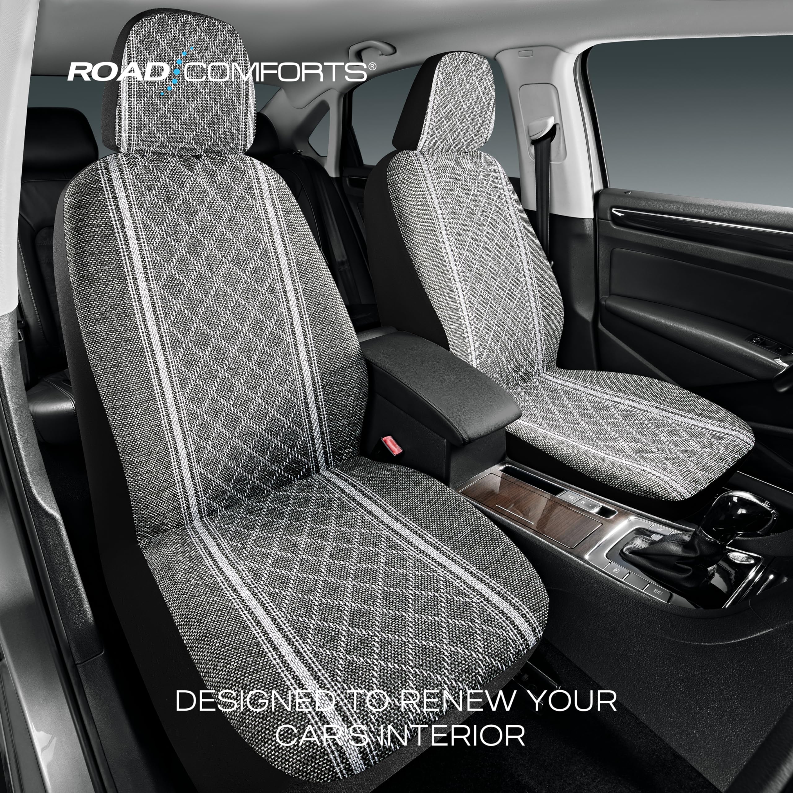 Road Comforts Baja Blanket Seat Covers - Low Back Gray, Jacquard Fabric, Airbag Compatible, Universal Fit for Car, Truck, SUV, Vans