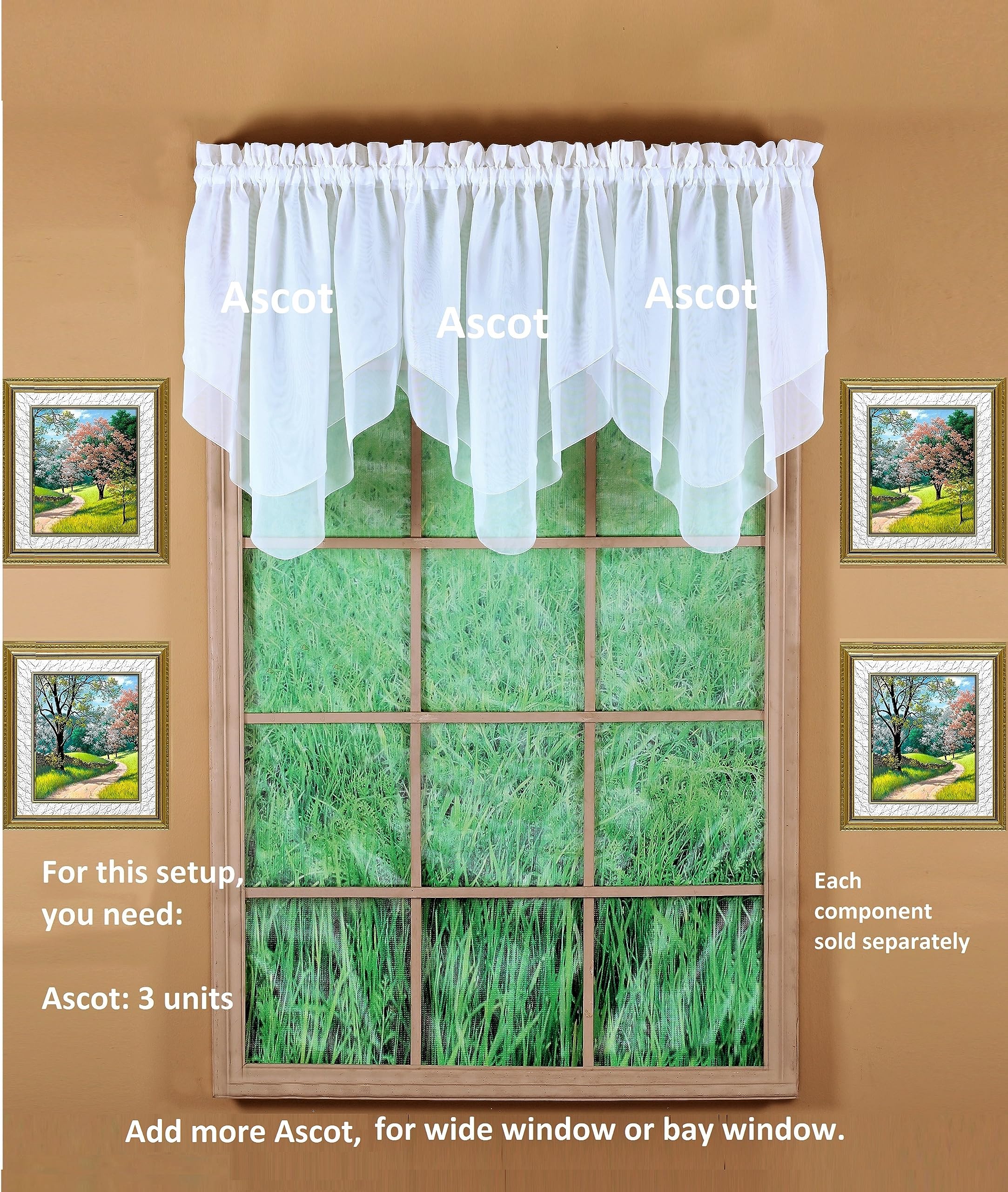 Today's Curtain Emelia Voile Ascot 25" Sheer Curtain Panel, 40"W x 25"L, White, Model CA2002P-AA, Polyester