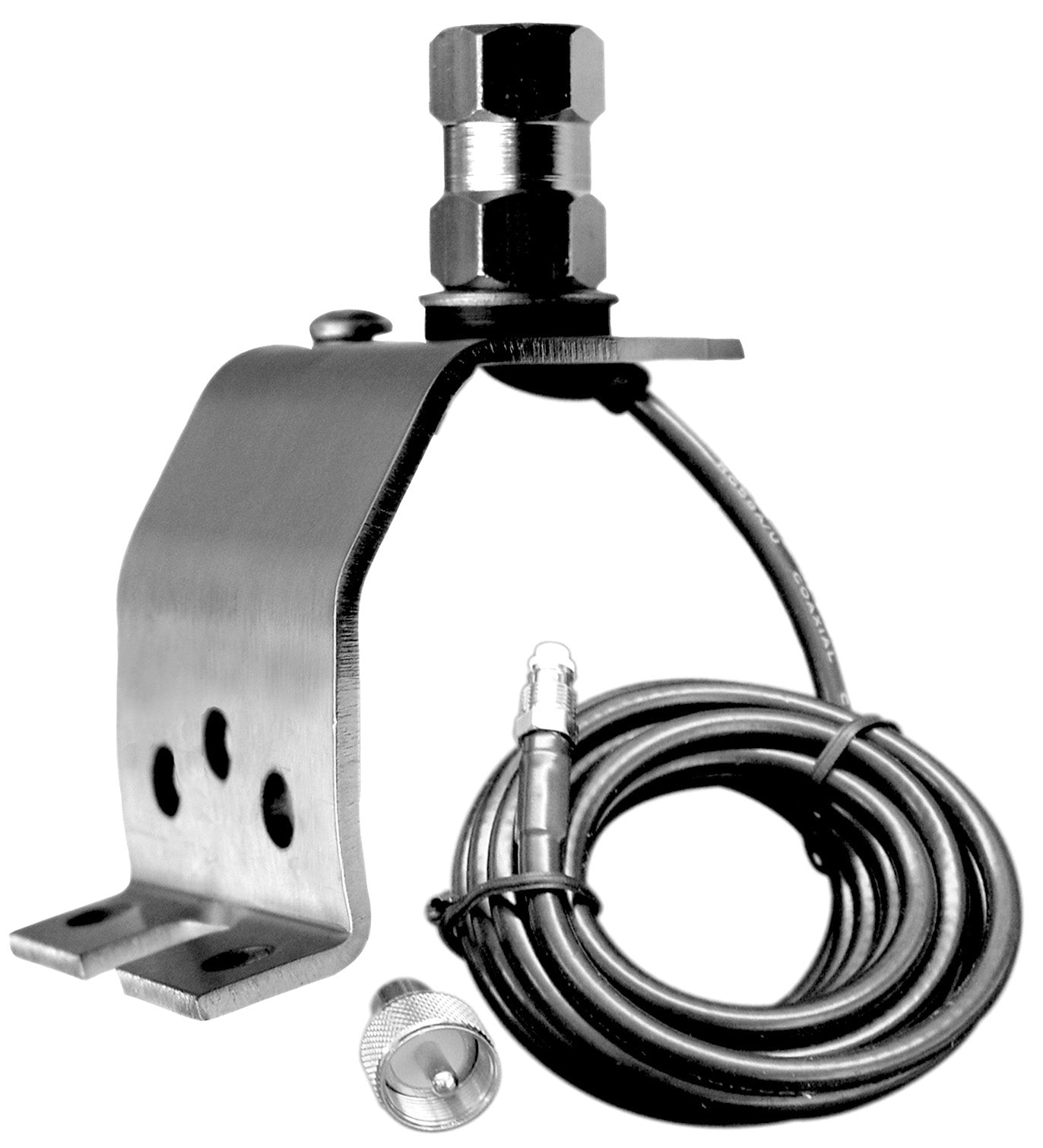 ACCESSORIES UNLIMITED  LOW PROFILE FENDER OR GROOVE MOUNT BRACKET WITH 18 RG58AU WATER RESISTANT COAX CABLE & QUICK ON PL259 C