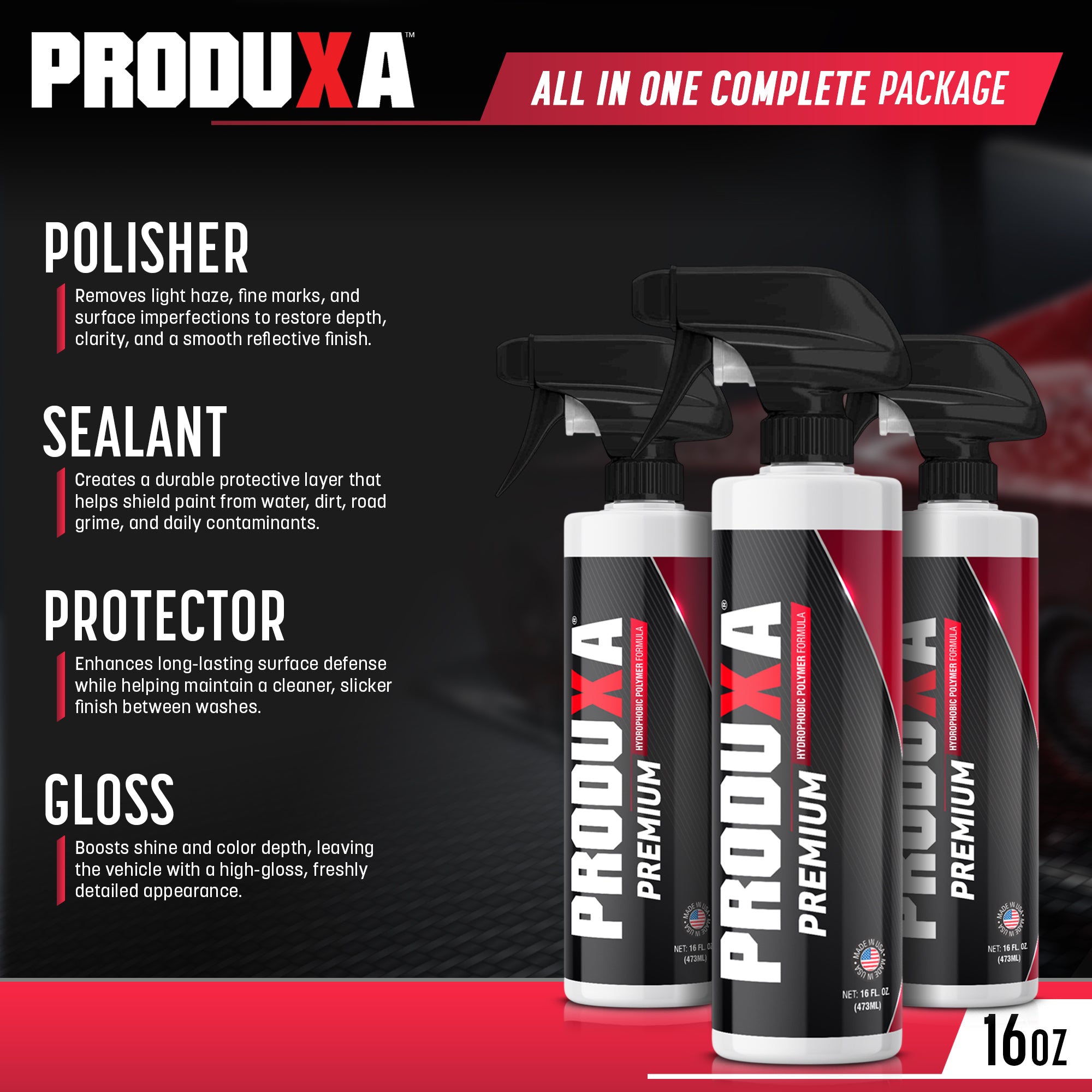 PRODUXA® PREMIUM - Instant Surface Polish, Sealant, and Protector. All-in-one Detailing Spray(16 oz)