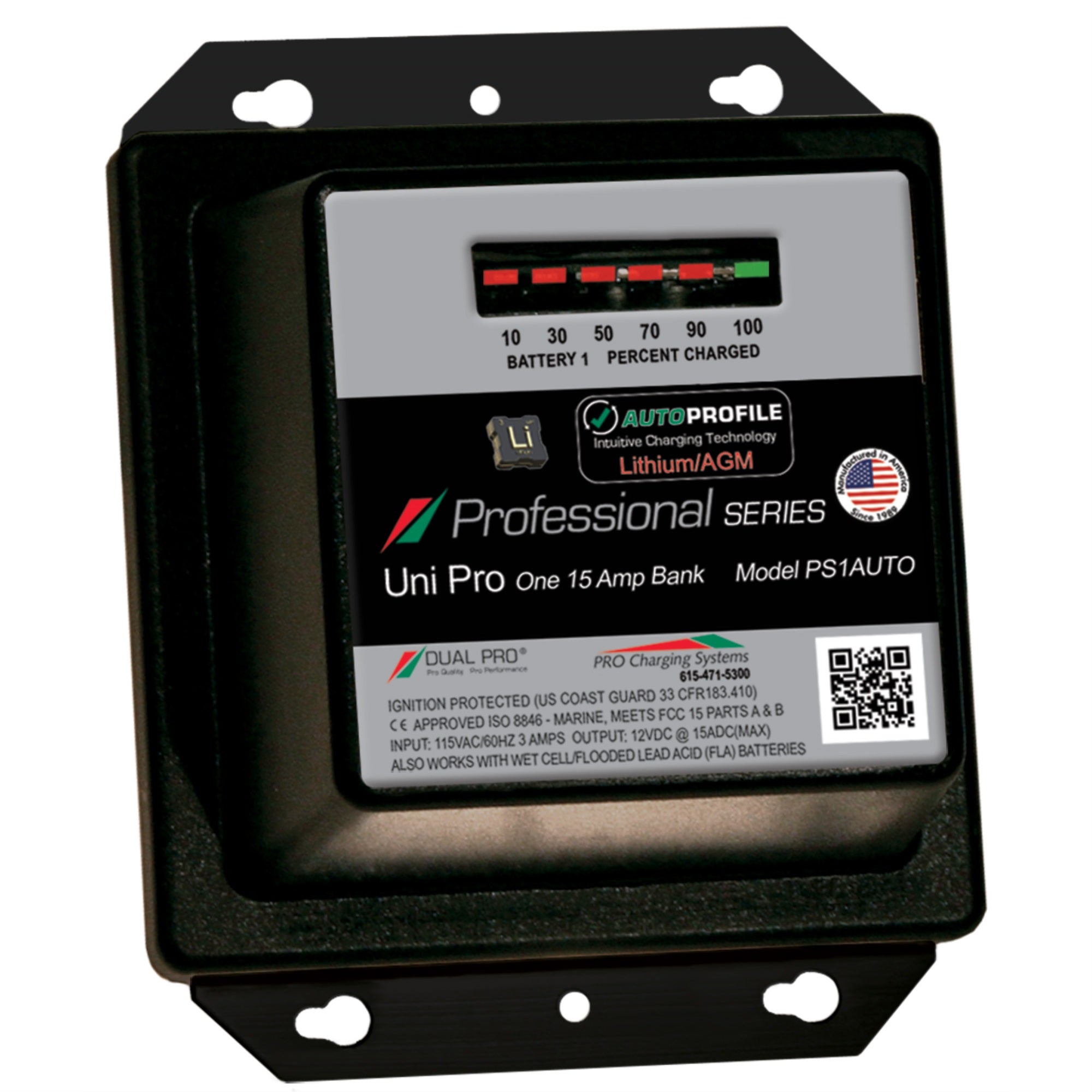 Dual Pro Ps1Auto  Battery Charger, Auto Profile 1 Bank 15 Amps