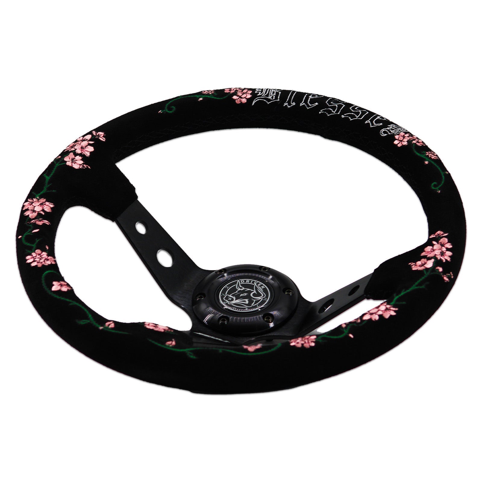 Blessed Universal 350mm 3" Deep Dish 6-Bolt Steering Wheel Red Suede Alcantara