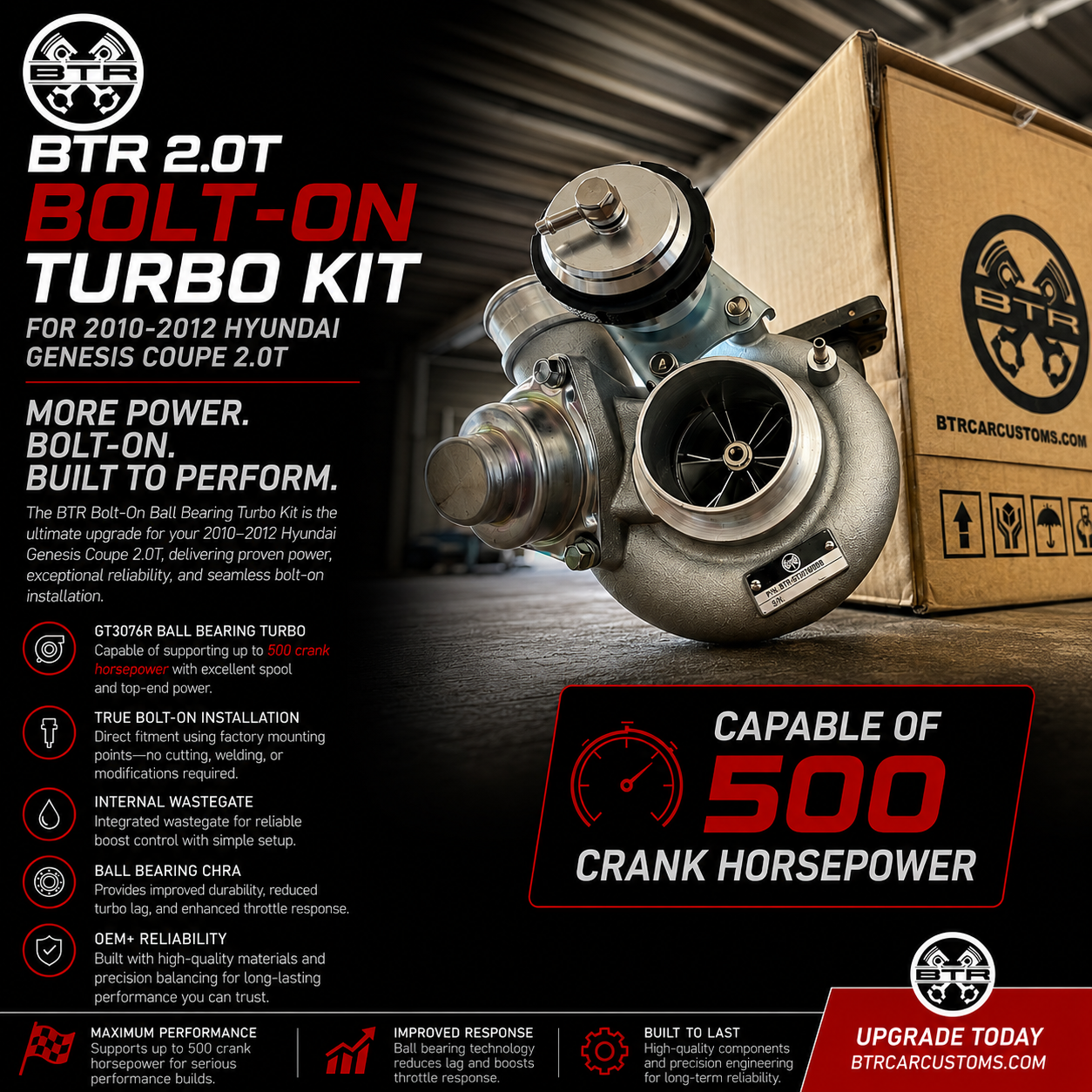 BTR 2010-12 *13-14* Hyundai Genesis Coupe 2.0T Bolt on Ball Bearing Turbo Kit (BTR-GC3076BB) V2