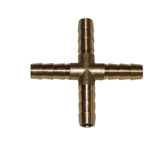 BRASS BARB CROSS 4-WAY 1/4(6.5MM)