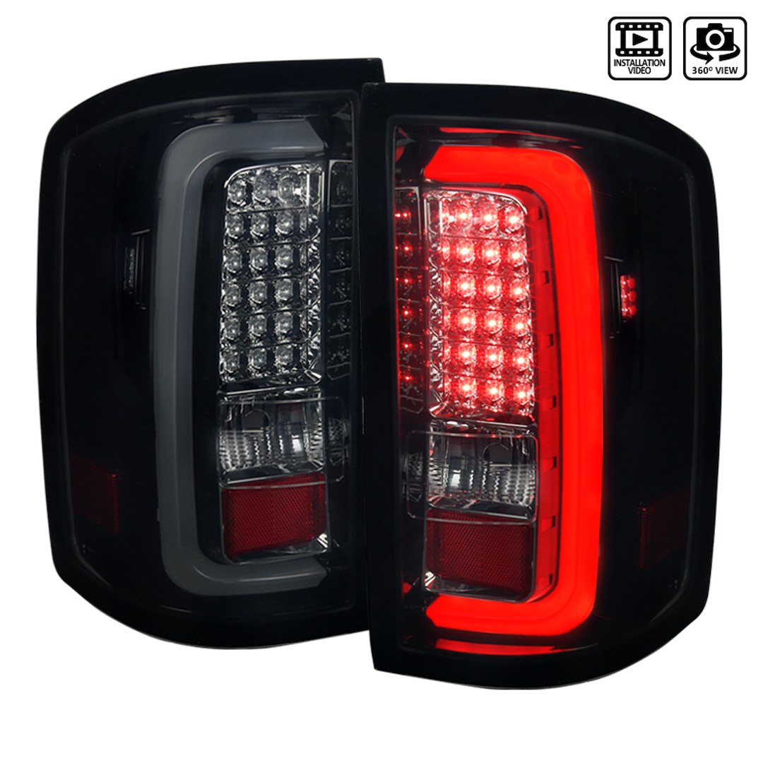 Spec-D Tuning Glossy Black Housing Smoke Lens Led Bar Tail Lights Compatible With 2014-2018 Gmc Sierra 1500, 2014-2018 Gmc Sierra 2500Hd, 2014-2018 Gmc Sierra 3500Hd, Left + Right Pair Assembly