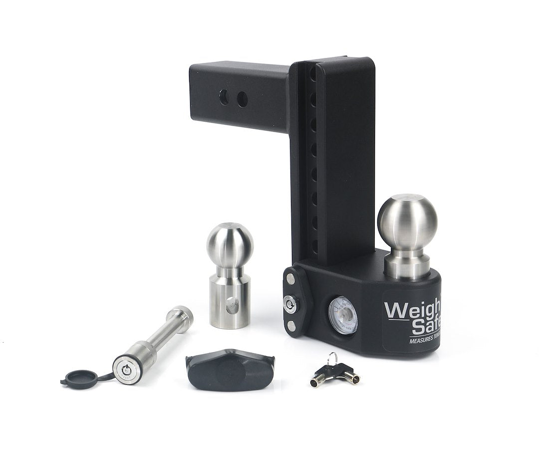 Weigh Safe Adjustable Trailer Hitch Ball Mount - 8' Drop Hitch For 2.5' Receiver W/ 2 Pc Keyed Alike Lock Set, Premium Steel Trailer Tow Hitch W/Built In Weight Scale For Anti Sway, 22,000 Lbs Gtw