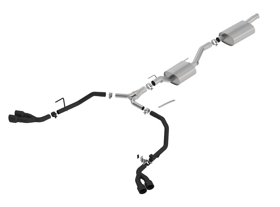 Borla 140814Cb Touring Cat-Back Exhaust System Dual Round Angle Cut 2.75 In Split Into Dual 2 In. Truck Split Side Exit Ceramic Black 3.5 In. Tip T-304 Stainless Steel Touring Cat-Back Exhaust System