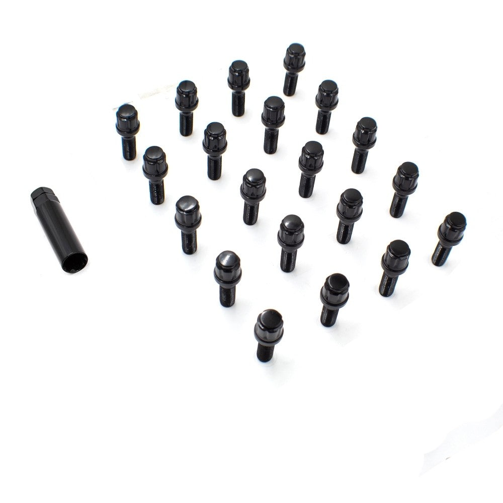 Wheel Accessories Parts Set Of 20 Black 14X1.25 Lug Bolts Locking Spline Conical Seat With 33 Mm Shank Length Small Diameter Lug Bolt W/Dual Hex Key For Aftermarket Wheels (33Mm, Black, M14X1.25)