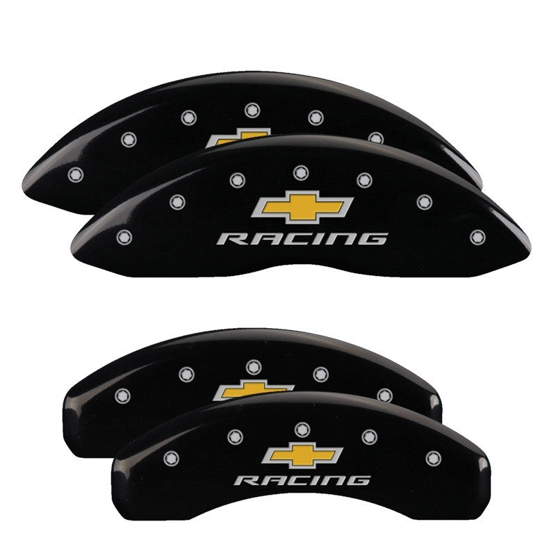 Mgp Caliper Covers 14253Sbrcbk Chevy Racing Black Powder Coat Finish, Silver Characters, Set Of 4