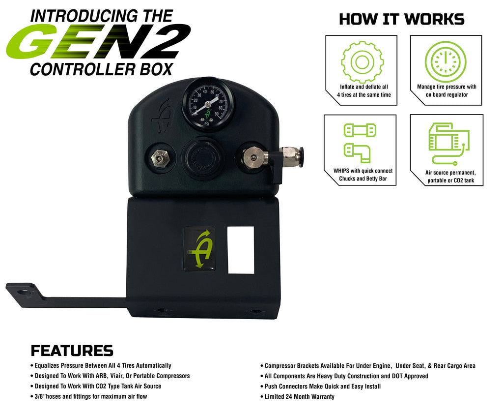 Up Down Air 237-1620: 4 Tire Inflation System-Tacoma Engine Bay Mount With Box, Fittings, Hoses & Storage Bag-Black