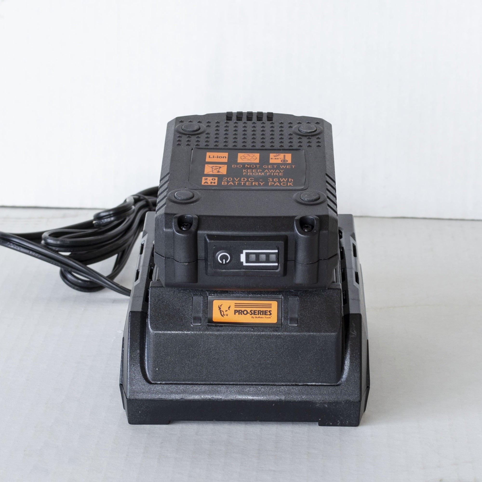 Buffalo Tools 20V Lithium Ion Rechargeable Battery & Quick Charger - Grey/Black, Compact Size 9.5Lx5.2Wx4.4H