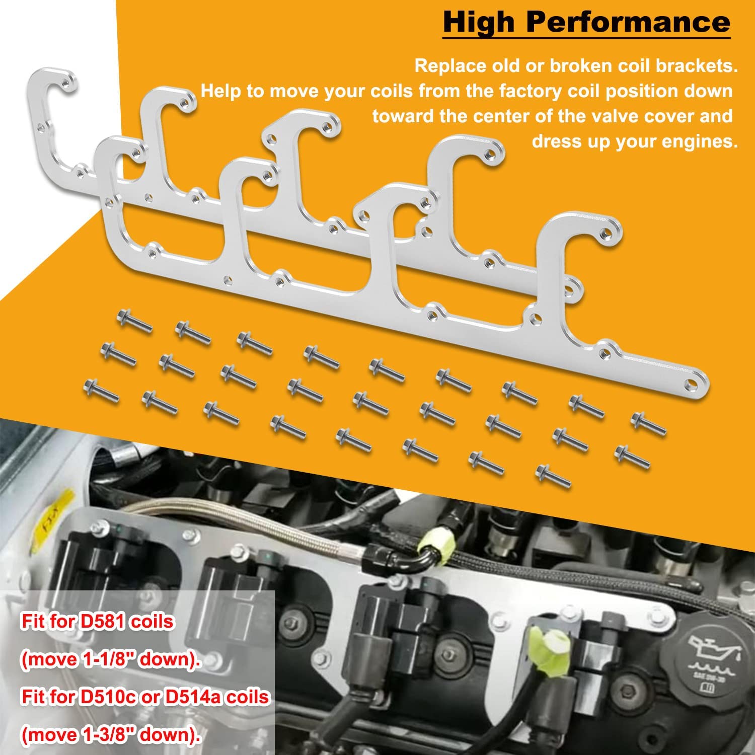 5.3L LS Square Coil Brackets Valve Cover For D581 D514A D510C 12558693 LSX Swap Truck LS1 LS3 LS2 LQ4 LQ9 LS6 L92 L99 L33 LR4
