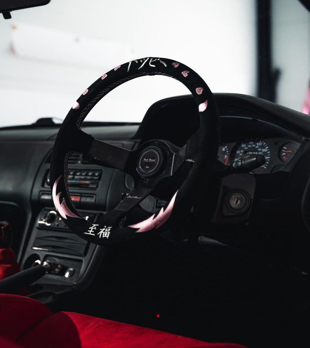Pink Heart Bliss 6-Bolt Racing Steering Wheel + Hub Adapter Boss Kit for Honda Acura Civic, Del Sol, Integra