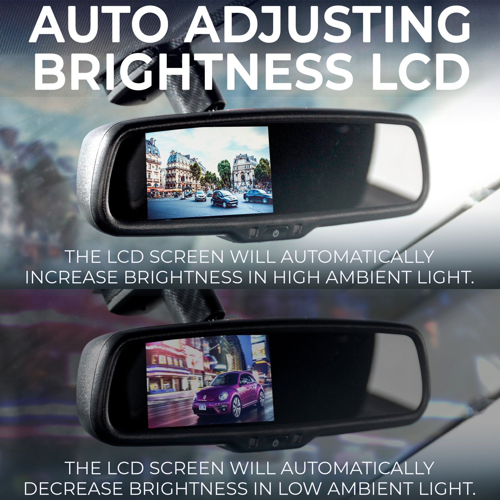 Master Tailgaters 10.5" Rear View Mirror with 4.3" LCD Screen | Ultra High Brightness | Rearview Universal Fit | Auto Adjusting Brightness LCD | Anti Glare | Full Mirror Replacement