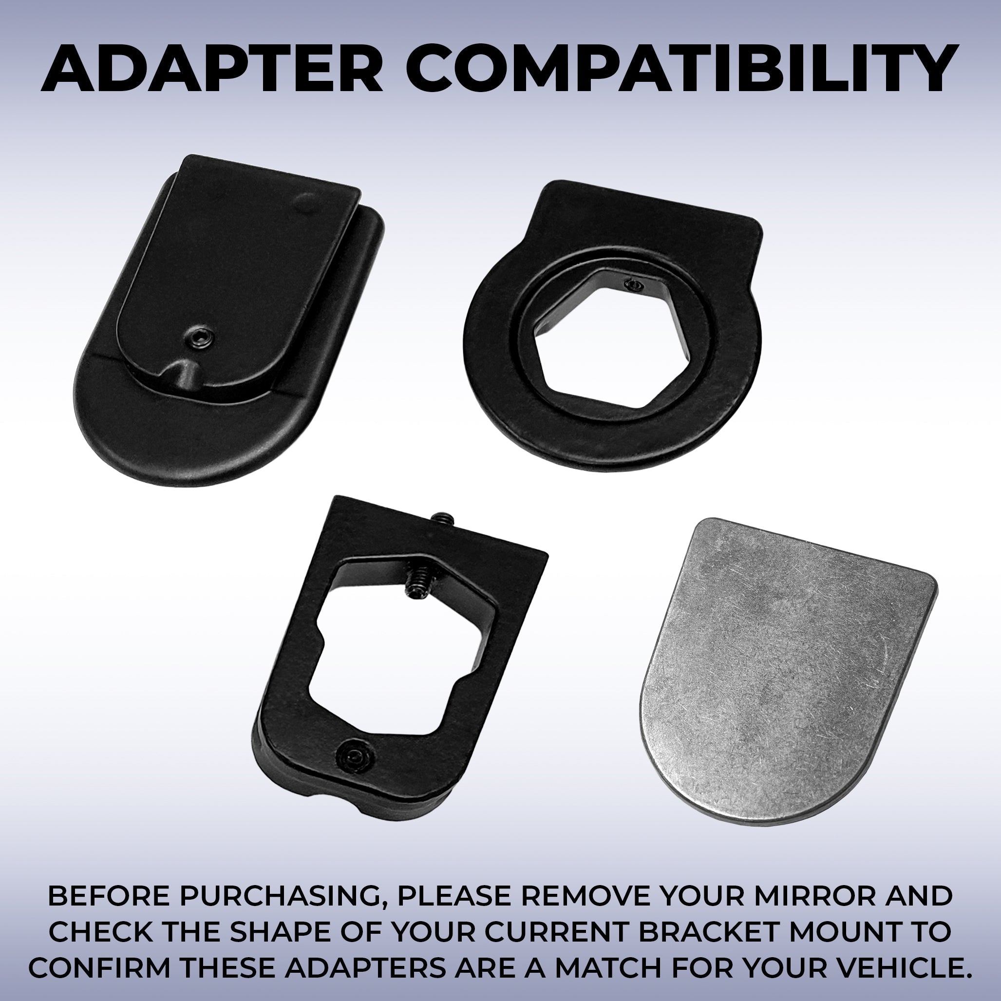 Rear View Mirror FOUR Metal Bracket Adapters with Universal Mirror Mounting Button Base | Compatible with Volkswagen, Audi, Dodge, Ford, Honda