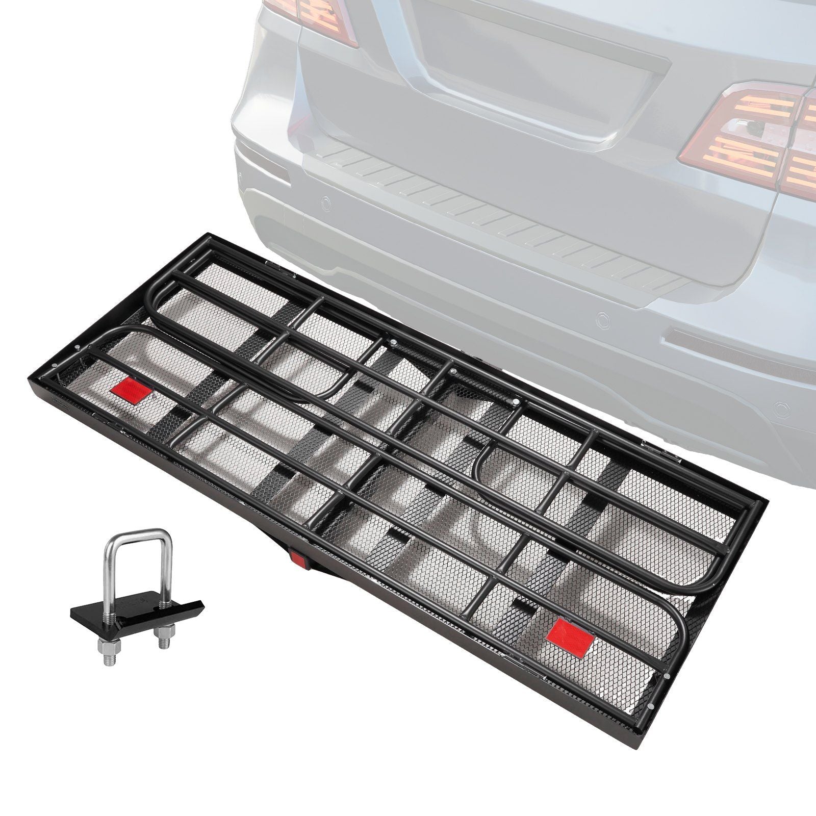 VEVOR Hitch Cargo Carrier, 60 x 24 x 14 in Folding Trailer Hitch Mounted Steel Cargo Basket, 400lbs Loading Capacity Luggage Car