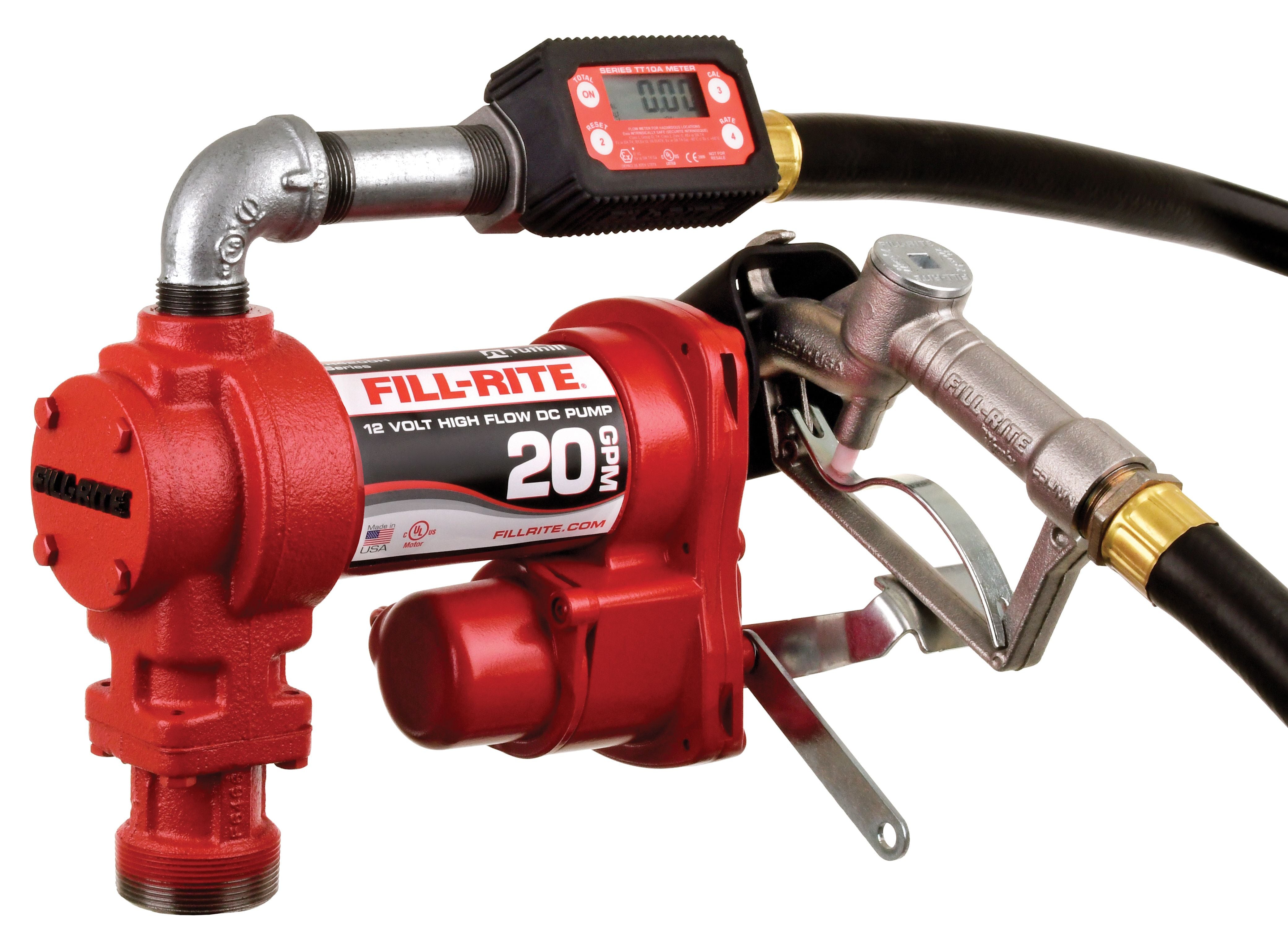 Fill-Rite FR4219H 12V 20 GPM Fuel Transfer Pump with Discharge Hose, Manual Nozzle, Suction Pipe, & Digital Meter,Red(D0102HPDA2