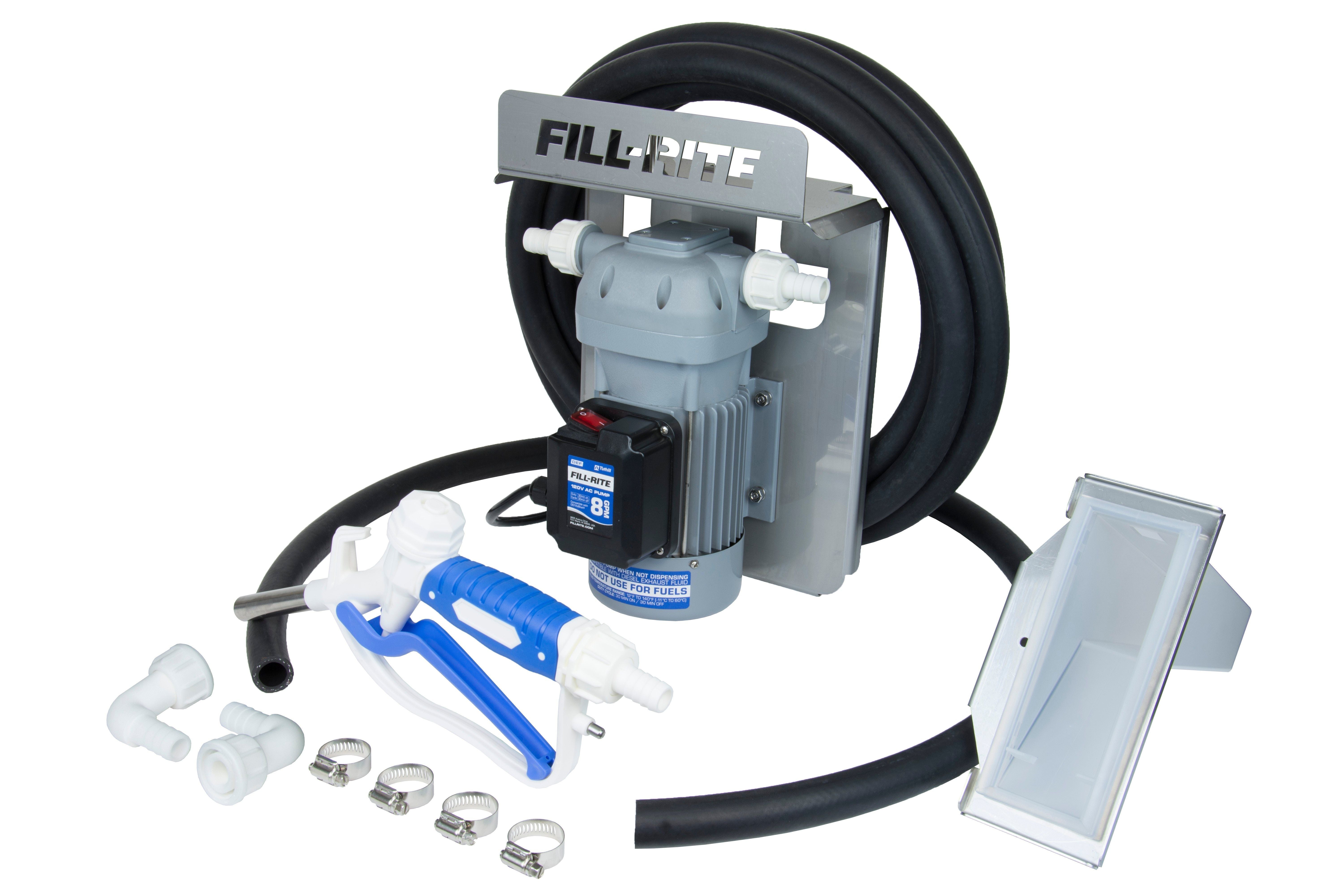 Fill-Rite DF120CMN520 8 GPM 120V DEF Transfer Pump with Manual Nozzle, Suction Hose, Discharge Hose, Tote Bracket/Power Cord(D01
