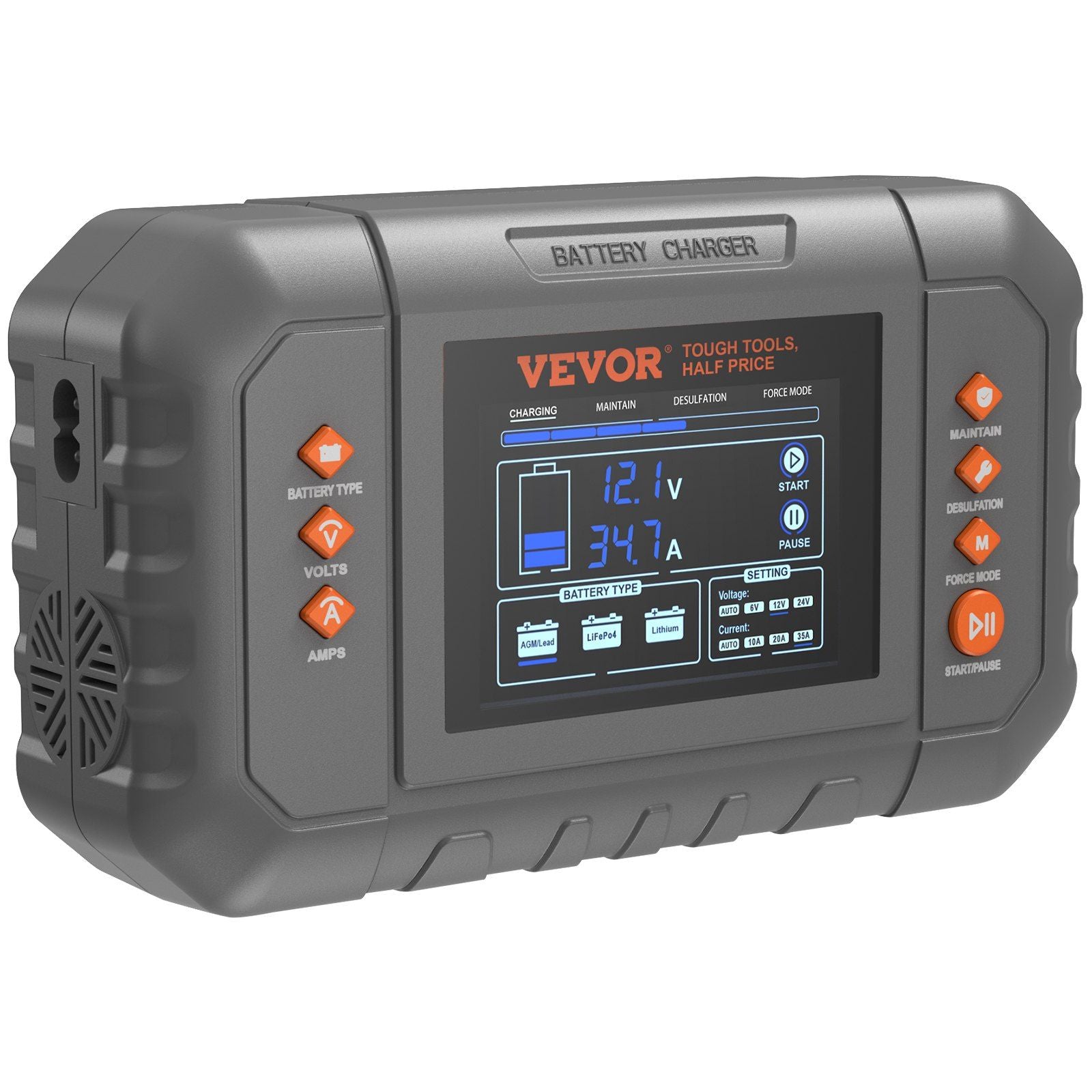 VEVOR Smart Battery Charger, 35Amp, Lithium LiFePO4 LeadAcid (AGM / Gel / SLA) Car Battery Charger with LCD Display, Trickle C