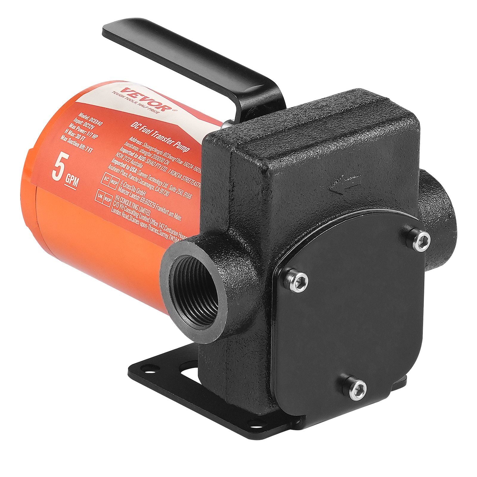 VEVOR Fuel Transfer Pump 12V 5 GPM 1/10 HP Diesel Pump with Auto Fuel Nozzle