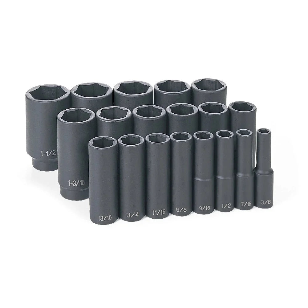 Grey Pneumatic 1319D 1/2" Drive 19-Piece Deep Length Fractional Master Impact Socket Set (3/8" - 1-1/2")