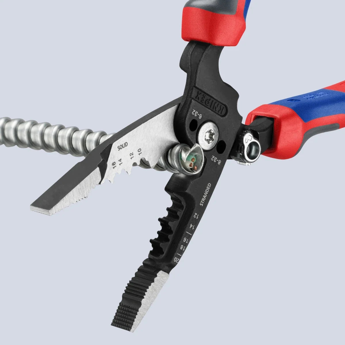 KNIPEX 8" Forged Wire Stripper 20-10 AWG with KNIPEXTEND Comfort Handles (13 72 8)