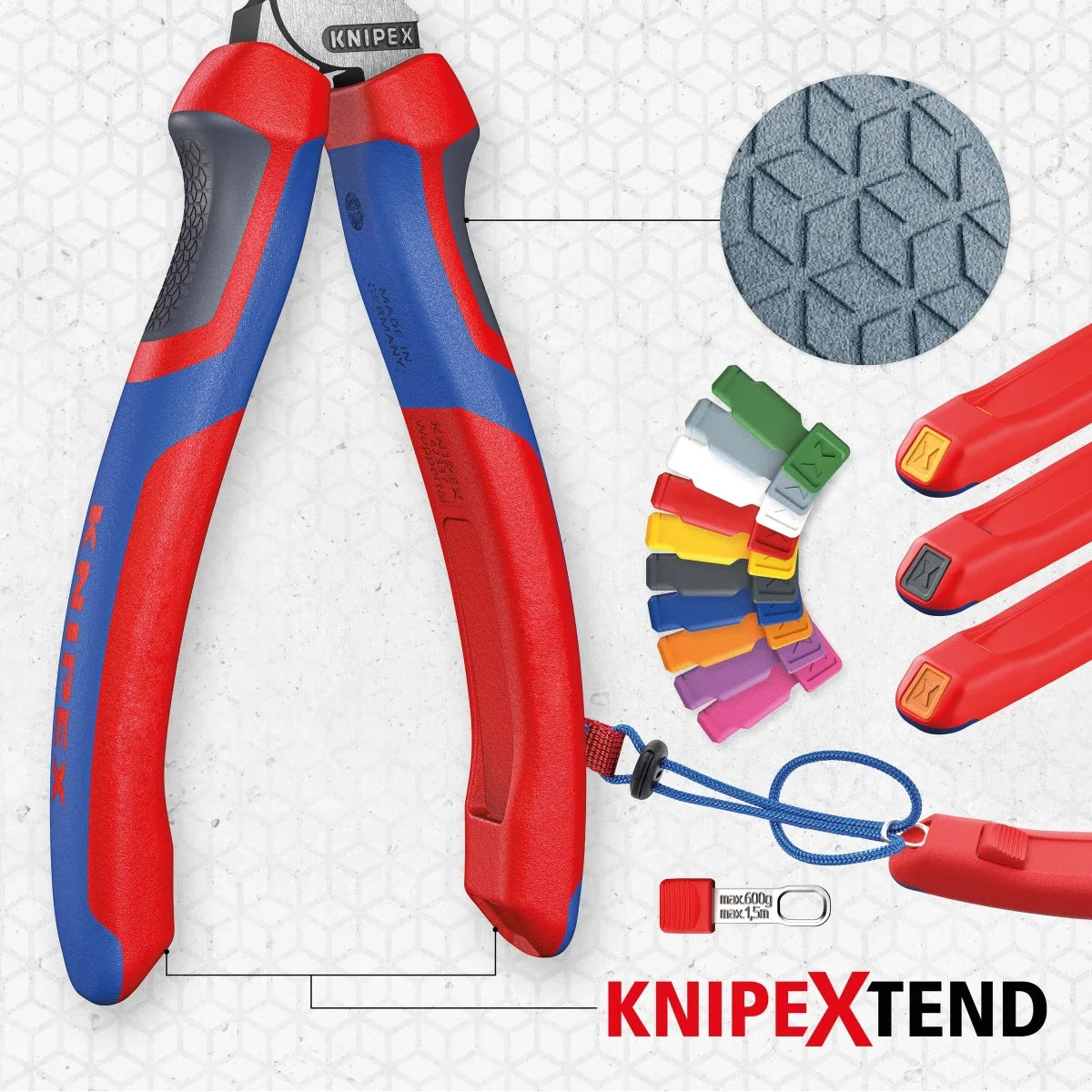 KNIPEX 8" Forged Wire Stripper 20-10 AWG with KNIPEXTEND Comfort Handles (13 72 8)