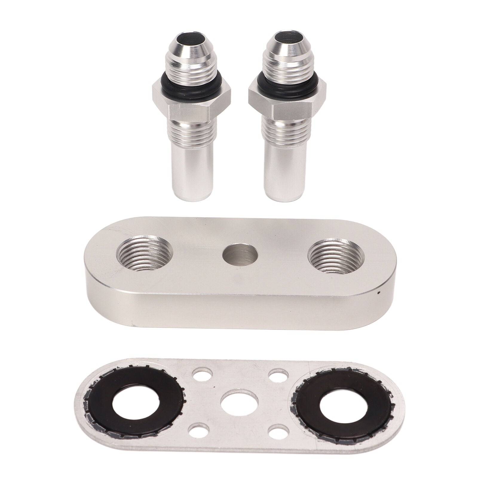 Transmission Cooler Line Adapter Plate with Gasket and 6AN Fittings Compatible with 6L80E 6L90E 8L90E Oil Seal Line Connector for Braided Hose Set