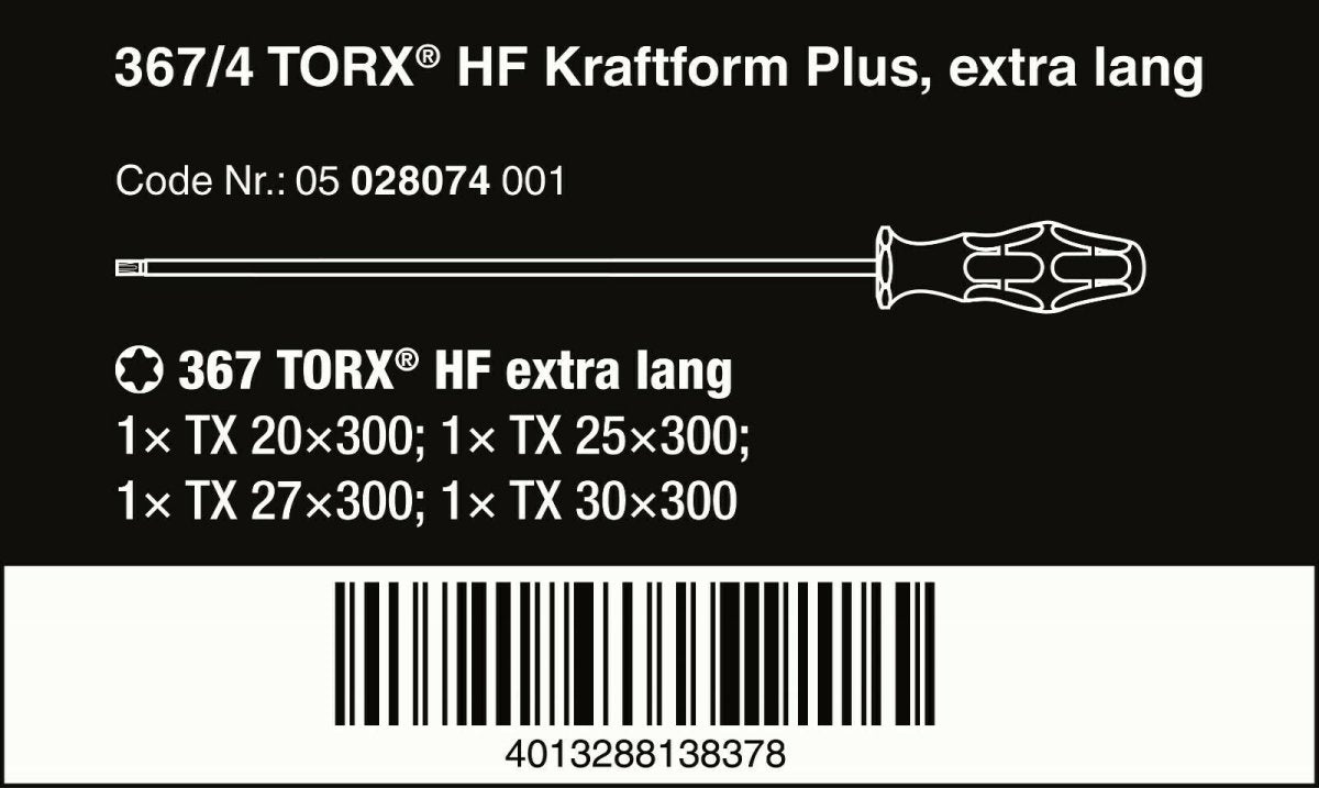 Wera 367/4 Kraftform Plus TORX® HF Screwdriver Set 300 mm 4 Piece 05028074001