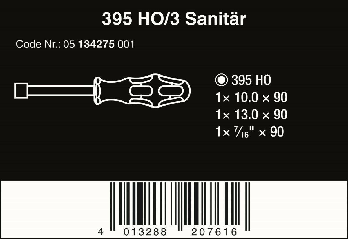 Wera 395 HOLO/3 Kraftform Plus Sanitary Nutdriver Set 3 Piece Metric 05134275001