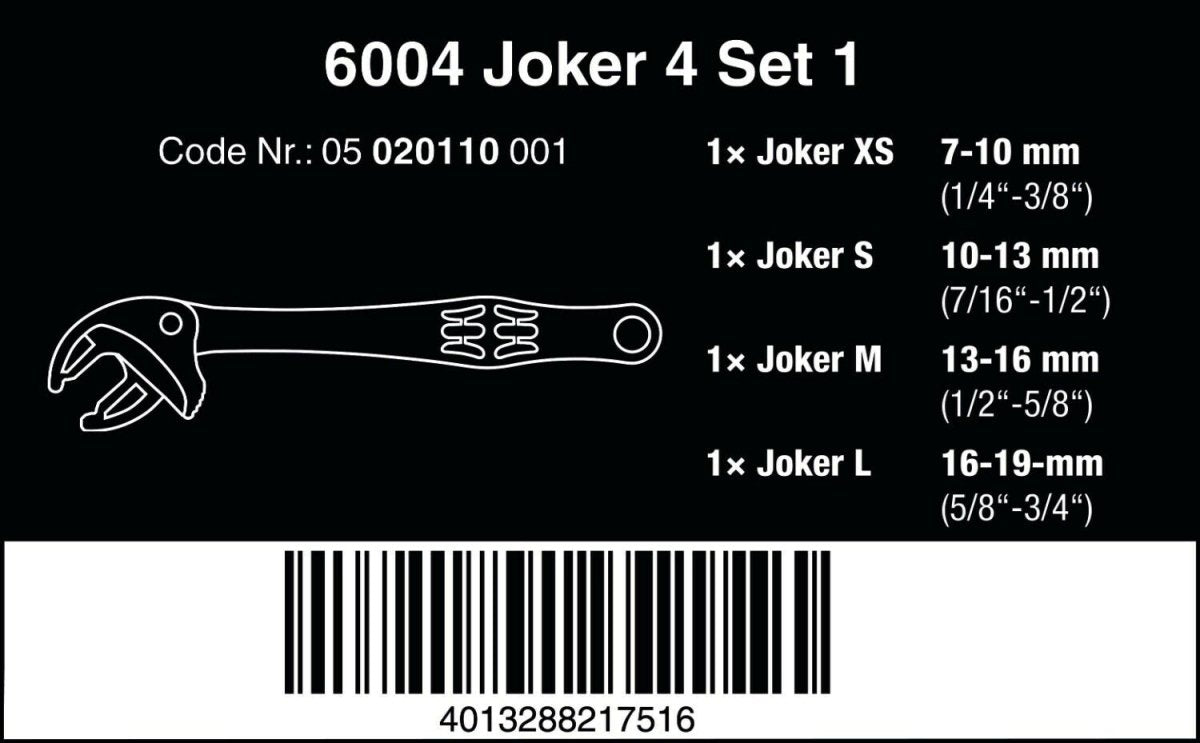 Wera 6004 Joker Self-Setting 4-Piece Wrench Set - Highly Versatile with Metric & Imperial Capabilities – 05020110001