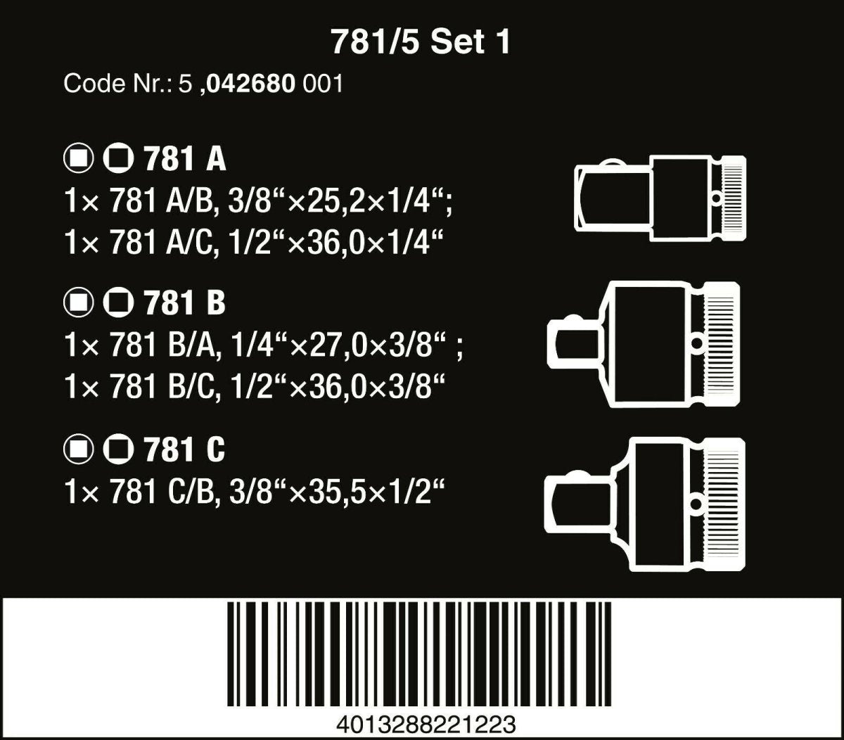 Wera 781/5 Set 1 Socket Wrench Adapter Set 05042680001