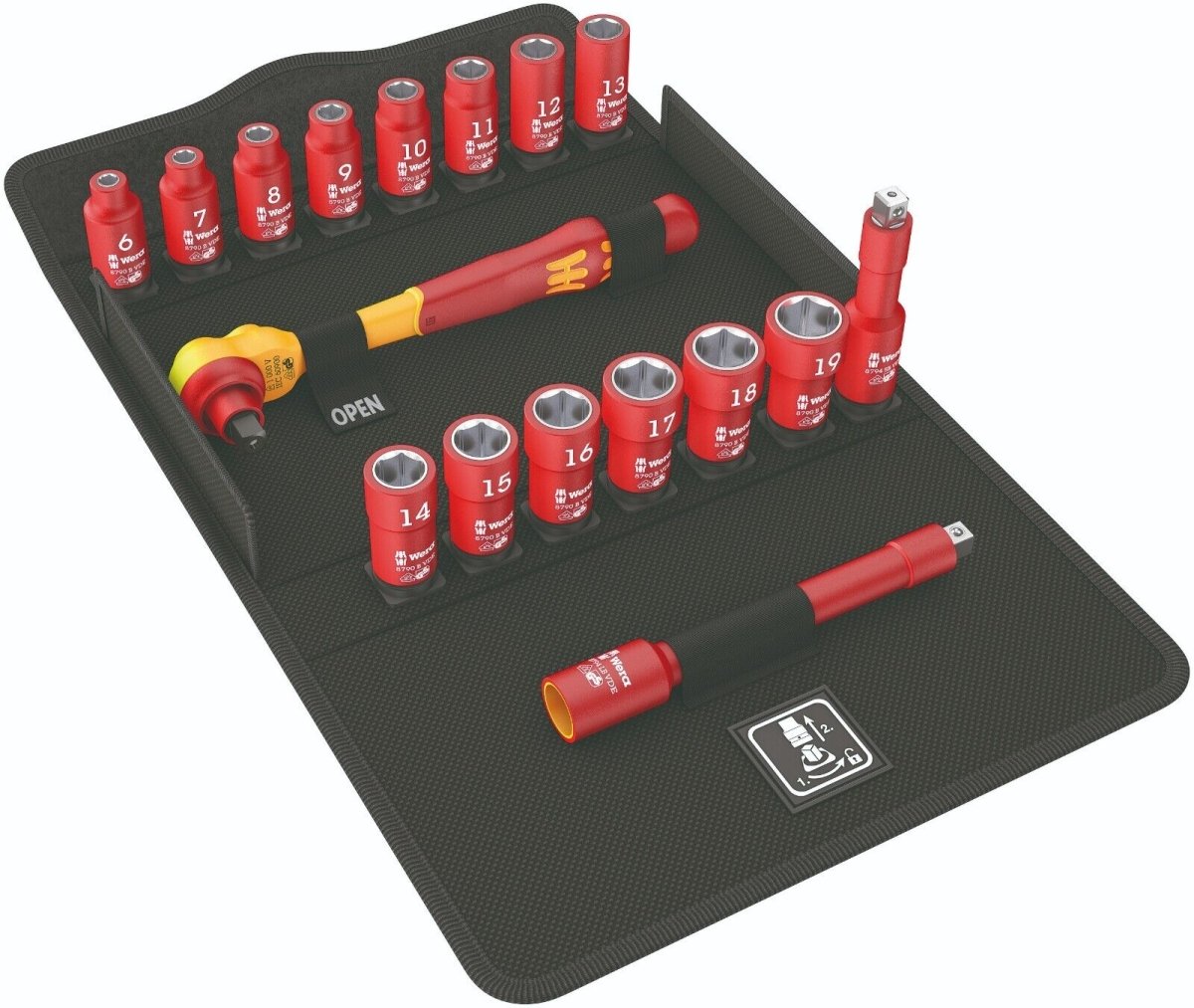 Wera 8100 SB VDE Insulated Socket Wrench Set 3/8" Drive 17 Pieces 05004970001
