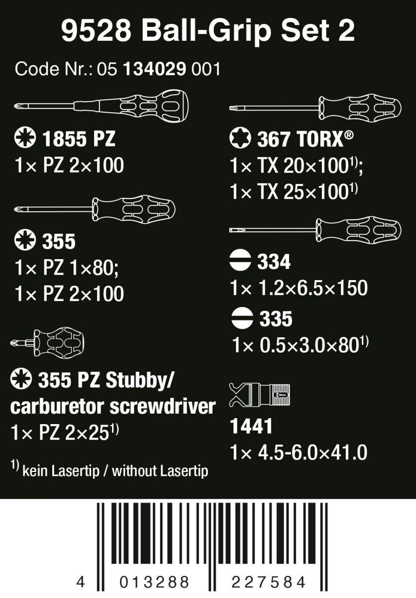 Wera 9528 Ball Grip Set 2 Screwdriver Set 9 Pieces 05134029001