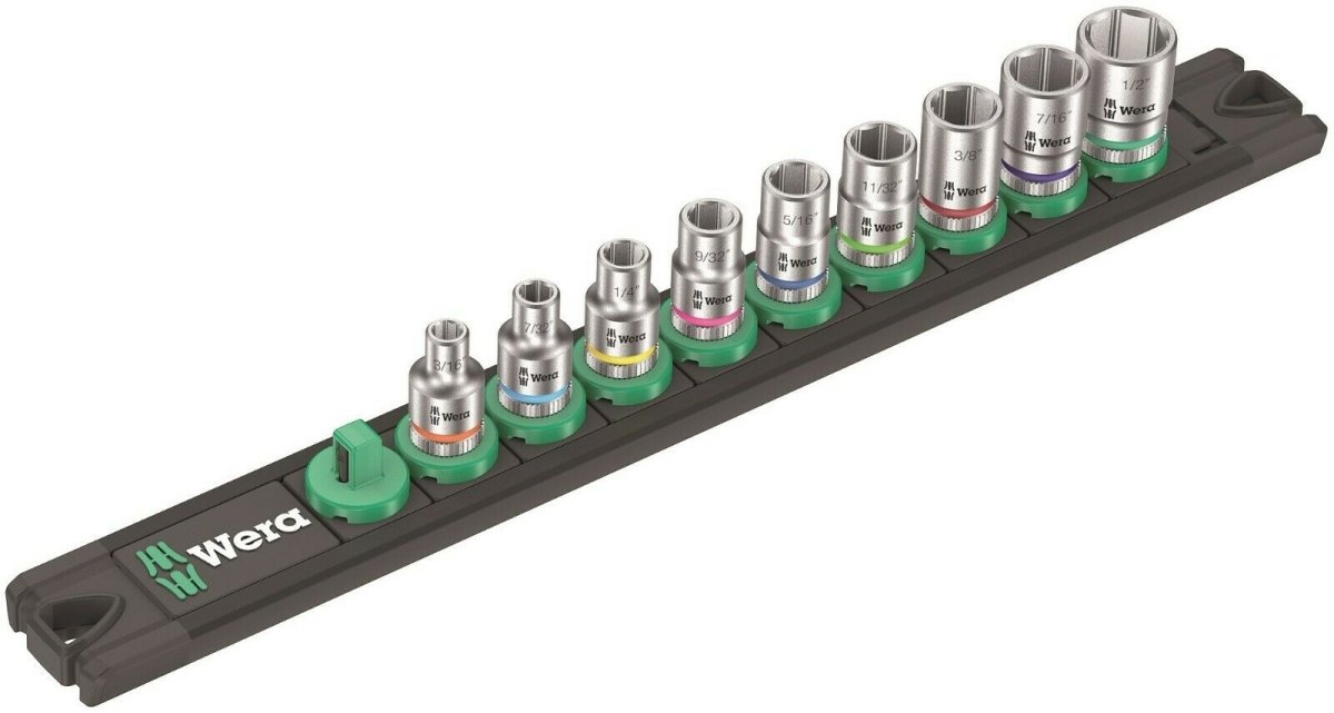 Wera A 1 Zyklop Magnetic Socket Rail Set 1/4" Drive 9 Pieces SAE 05005420001
